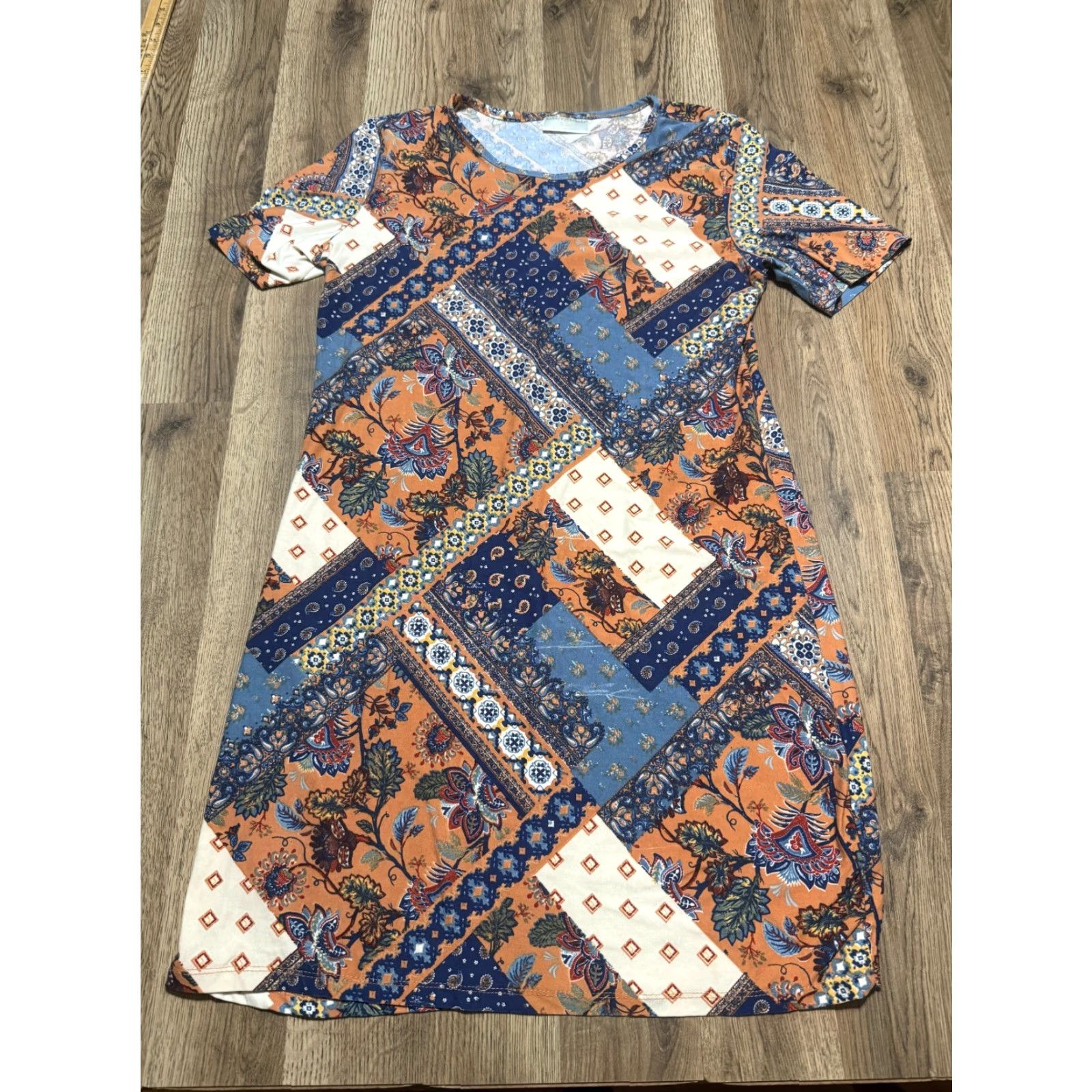 Vintage Bobbie Brooks Dress Shirt Dress Womens Large Brown Blue Floral Short Sleeve Size L / US 10 / IT 46 - 2 Thumbnail