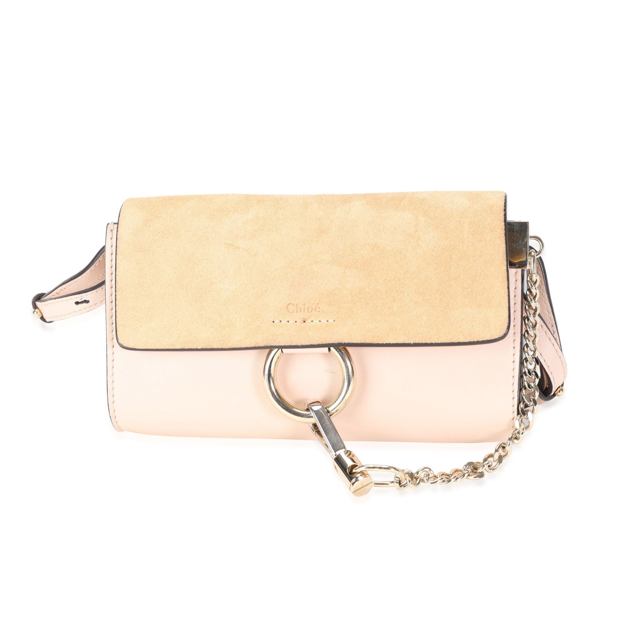 image of Chloe Pale Pink Leather & Beige Suede Small Faye Bag, Women's