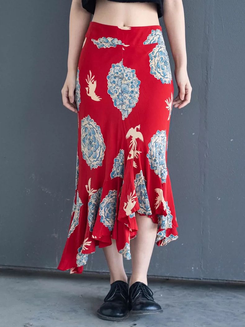 Kenzo KENZO Bird and flower silk irregular skirt vintage Size 25" / US 0 / IT 36 - 4 Thumbnail