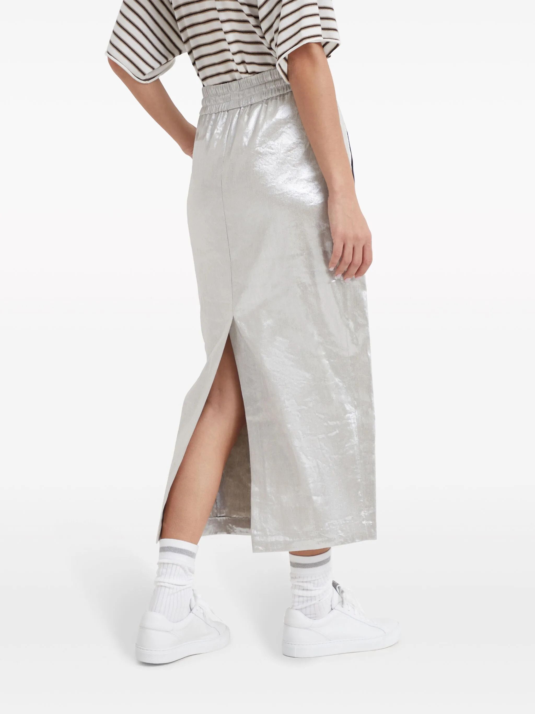 Brunello Cucinelli o1y0725 Midi Skirt in Light Gray Size 27" / US 4 / IT 40 - 4 Thumbnail