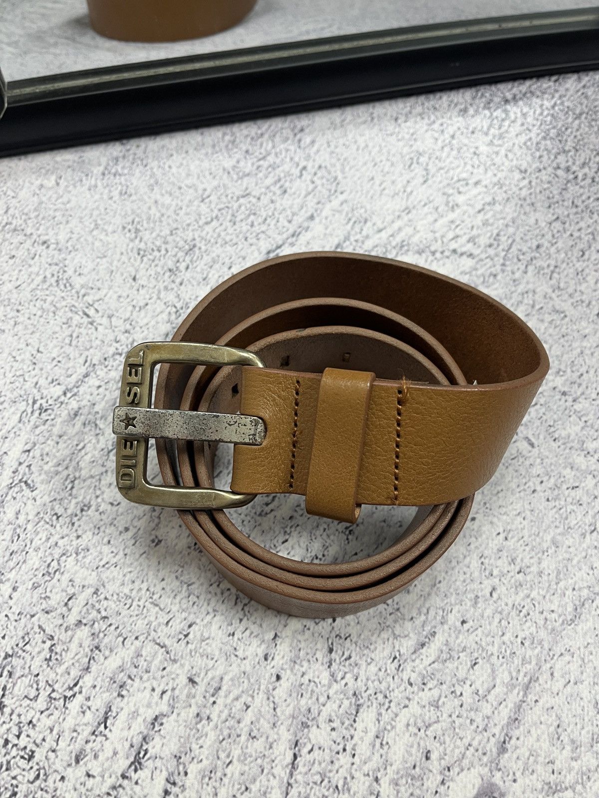 Diesel Diesel Leather Belt Big Metal Buckle Logo Brown Y2K Size ONE SIZE - 5 Thumbnail