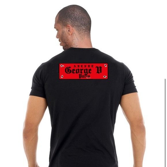 George V Black Red Designer Men’s Rhinestone Tee Shirt