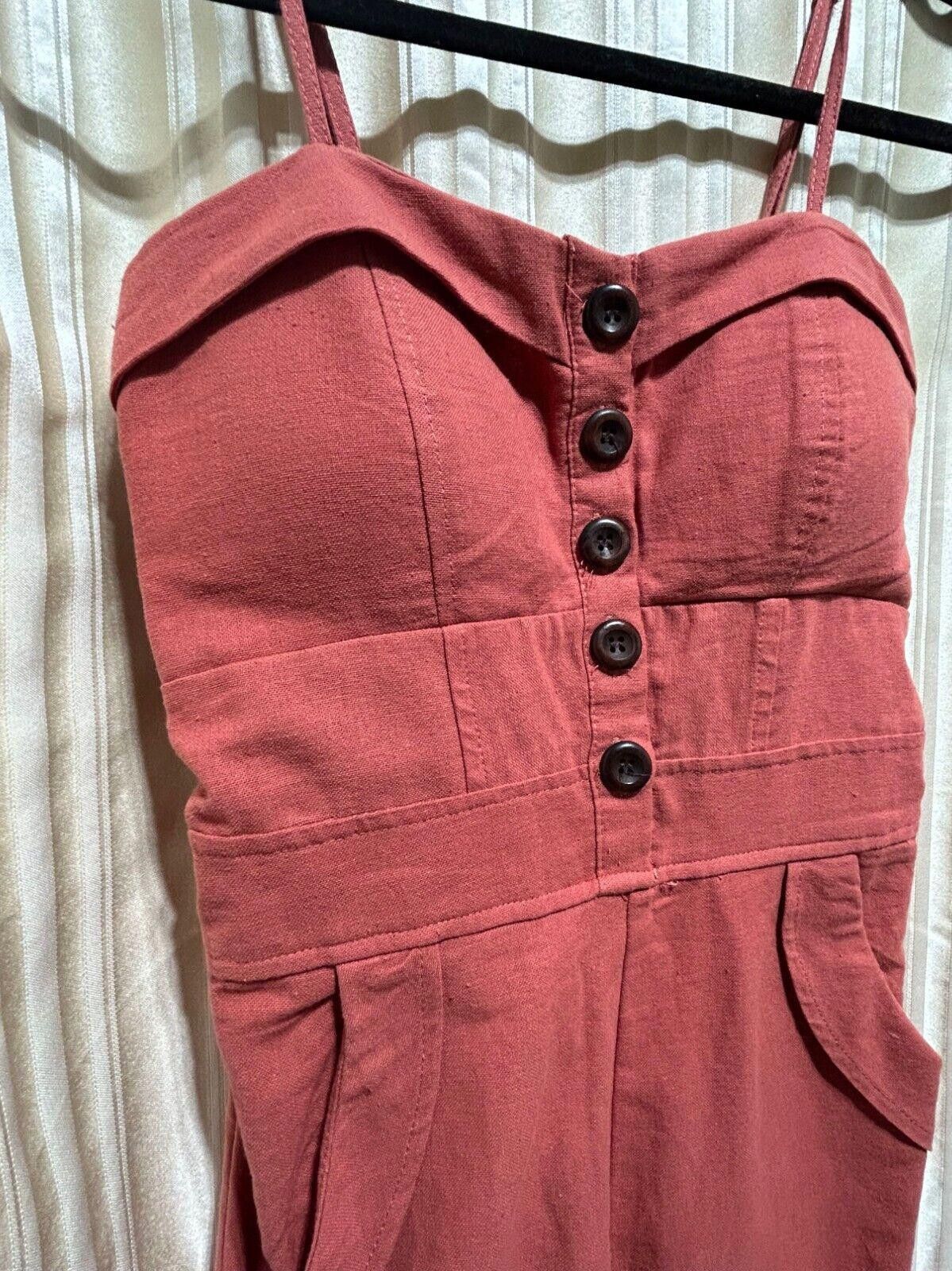 Designer Mind Code Rust Button-Front Jumpsuit with Pockets - Size S Size 28" / US 6 / IT 42 - 2 Thumbnail