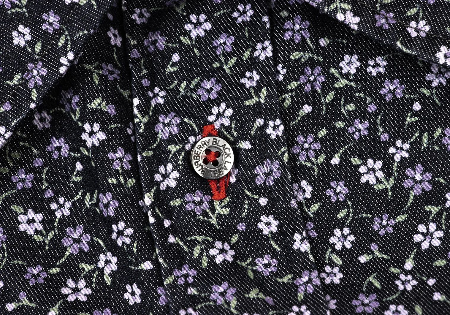Burberry Floral Pattern Poly-Cotton Shirt in Navy Purple Green Size US M / EU 48-50 / 2 - 6 Thumbnail
