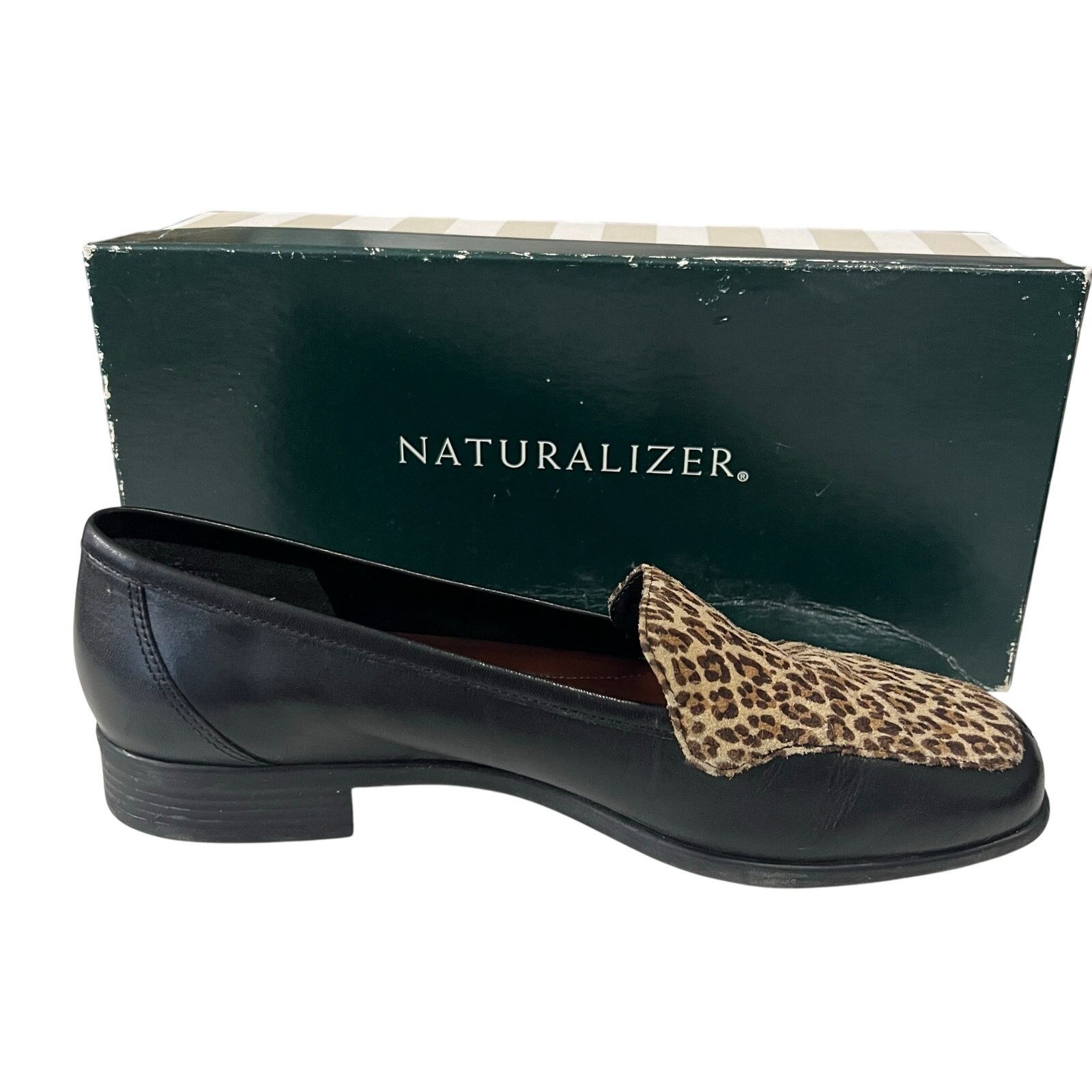 Other Naturalizer Womens Stockard Black Leopard Leather Loafer 8 M Size US 8 / IT 38 - 2 Thumbnail