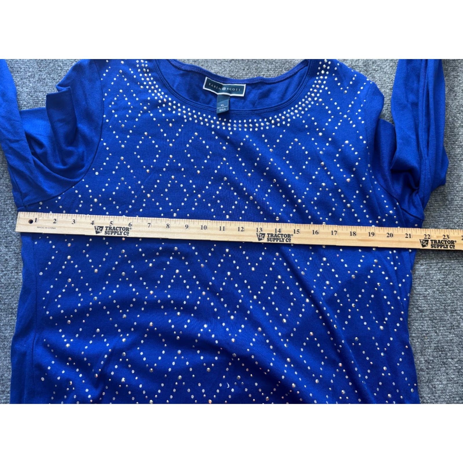 Vintage Karen Scott Shirt Womens XL Blue Long Sleeve Beaded Diamond Pattern NEW Cotton Size XL / US 12-14 / IT 48-50 - 5 Thumbnail