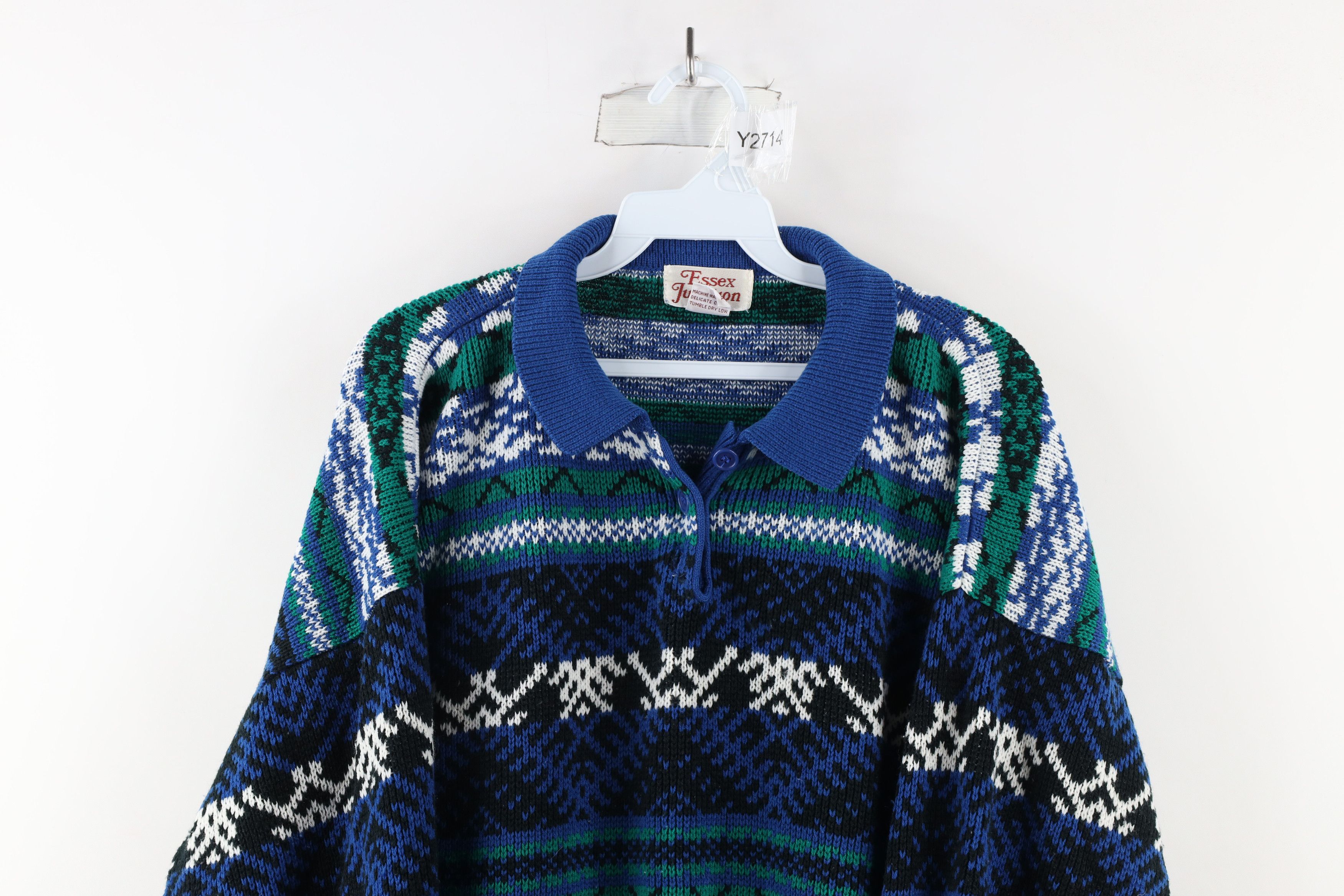Vintage Vintage 90s Coogi Style Knit Collared Pullover Sweater Size L / US 10 / IT 46 - 2 Thumbnail