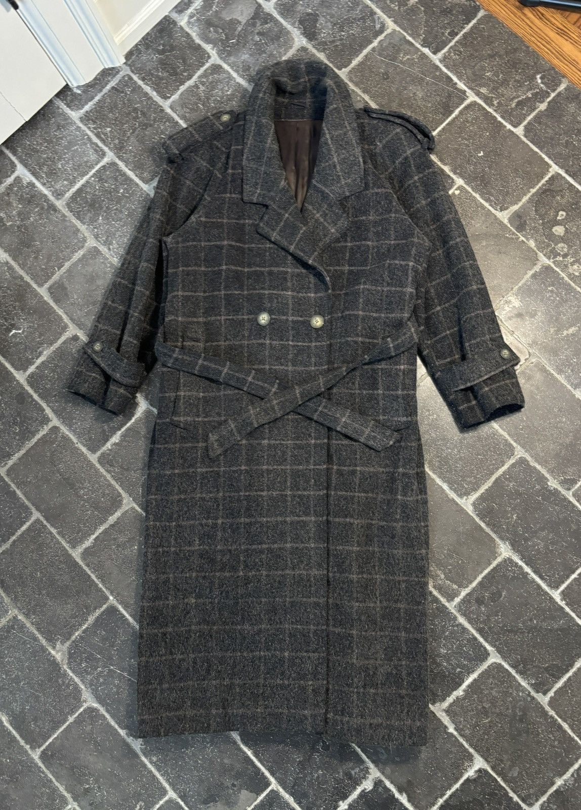Vintage Vintage Wool Coat Belted Plaid Long Trench Floor Length Grey Size US S / EU 44-46 / 1 - 3 Thumbnail