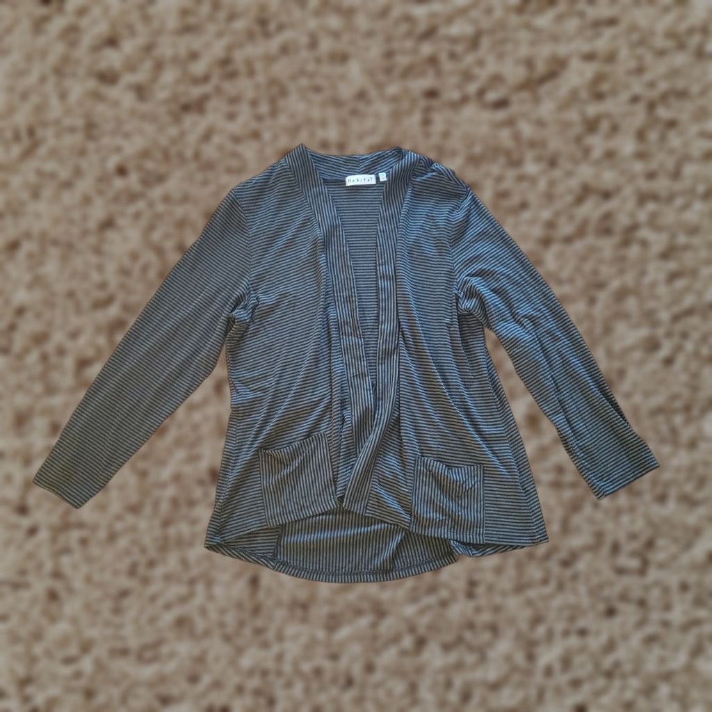 Habitat Habitat Cardigan Top Shirt Womens Large Green Black Striped Open Front Everyday Size L / US 10 / IT 46 - 1 Thumbnail