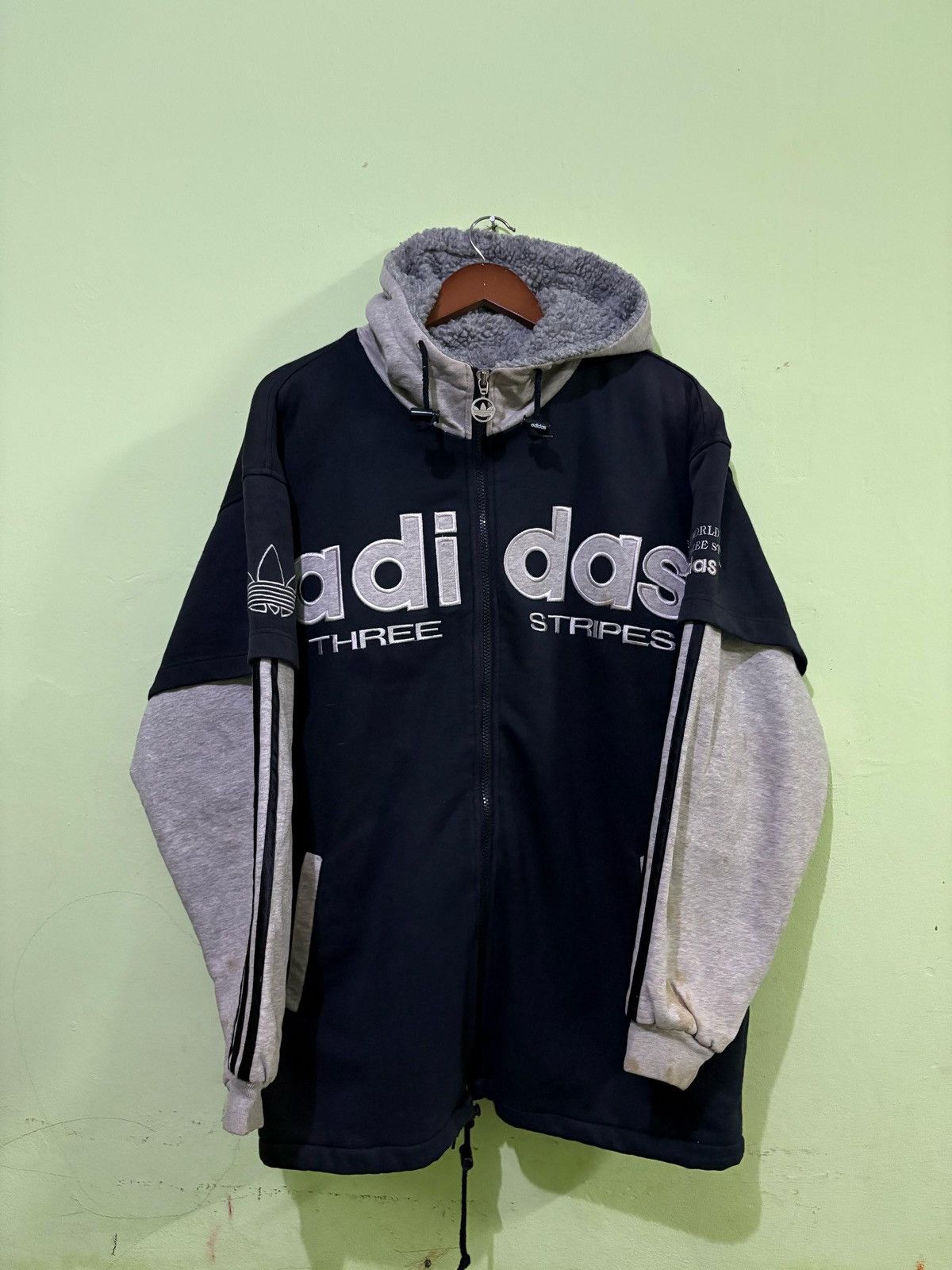 Vintage Adidas Hoodies Big Logo Design Black Gray Design