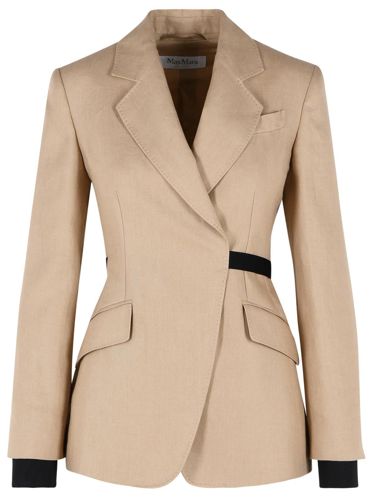 Max Mara MAX MARA 'Fionda' Double-Breasted Blazer In Pure Camel Linen Natté Size M / US 6-8 / IT 42-44 - 1 Thumbnail