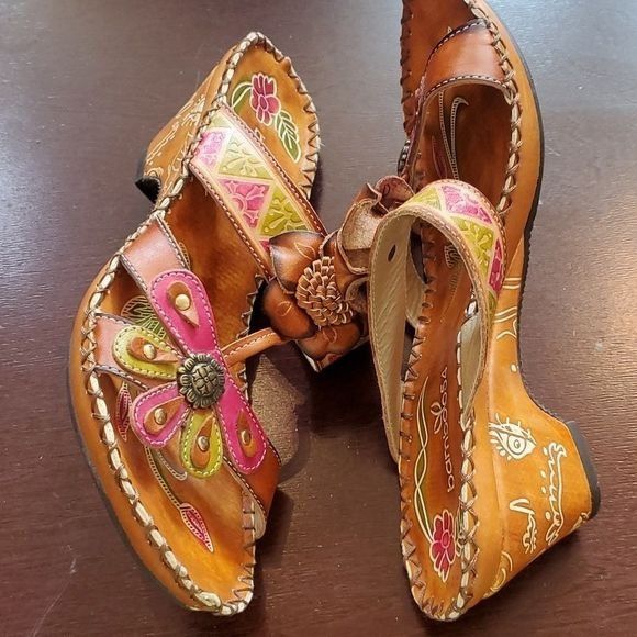 Designer Bamboo 54 Leather 2" Heeled Sz. 7 Thong Sandals Size US 7 / IT 37 - 5 Thumbnail
