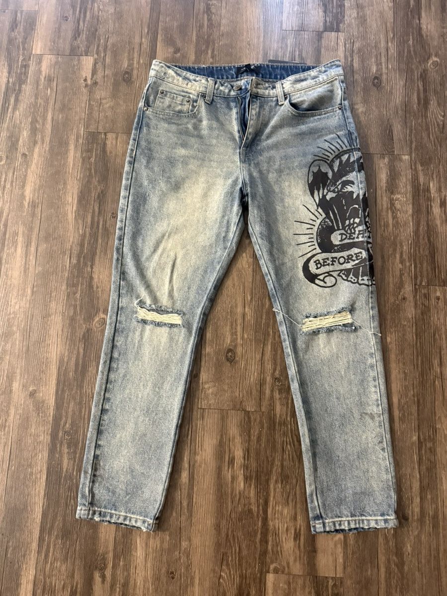 Ed Hardy Ed Hardy “Death Before Dishonor” + Eagle Straight Leg Pants Size US 32 / EU 48 - 2 Thumbnail