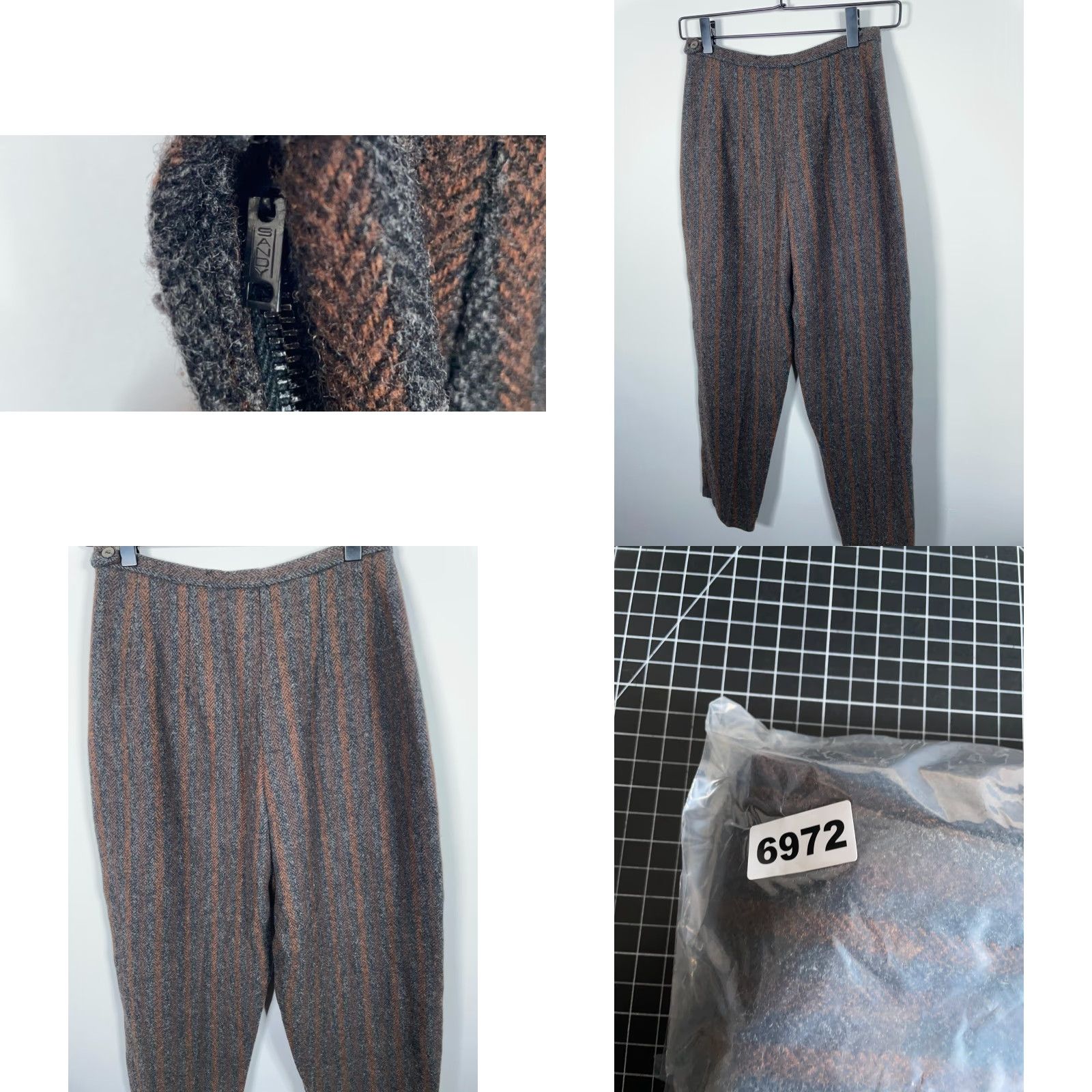 Vintage VINTAGE Wool Stripe Pants Women's XS High Rise 70s Gray Charcoal Herringbone Burnt Orange Slacks Size 26" / US 2 / IT 38 - 9 Thumbnail