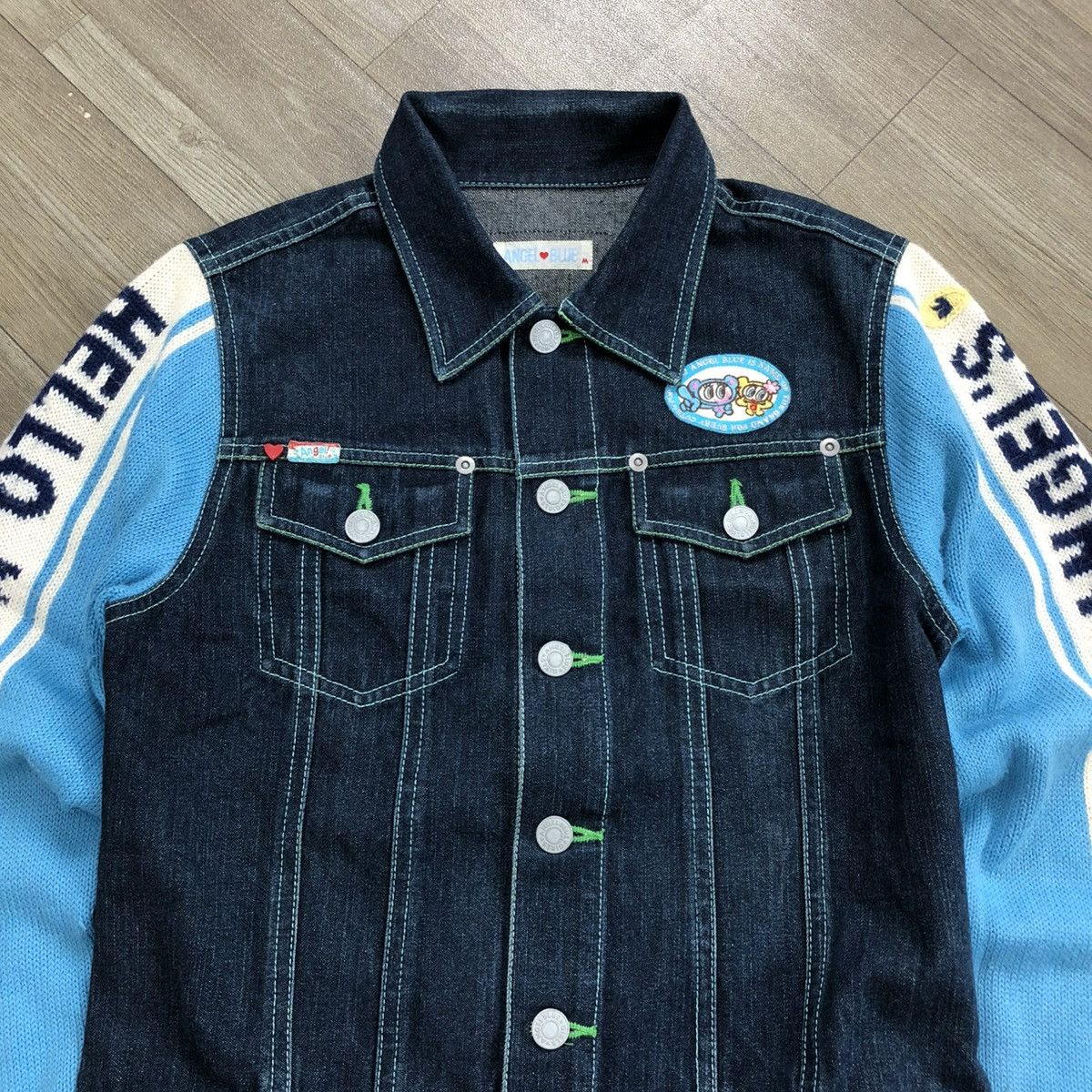 Angel Blue × Hysteric Glamour × Japanese Brand 2000s Angel Blue - Iconic Design Panda Knitted Denim Jacket Size US XXS / EU 40 - 22 Thumbnail