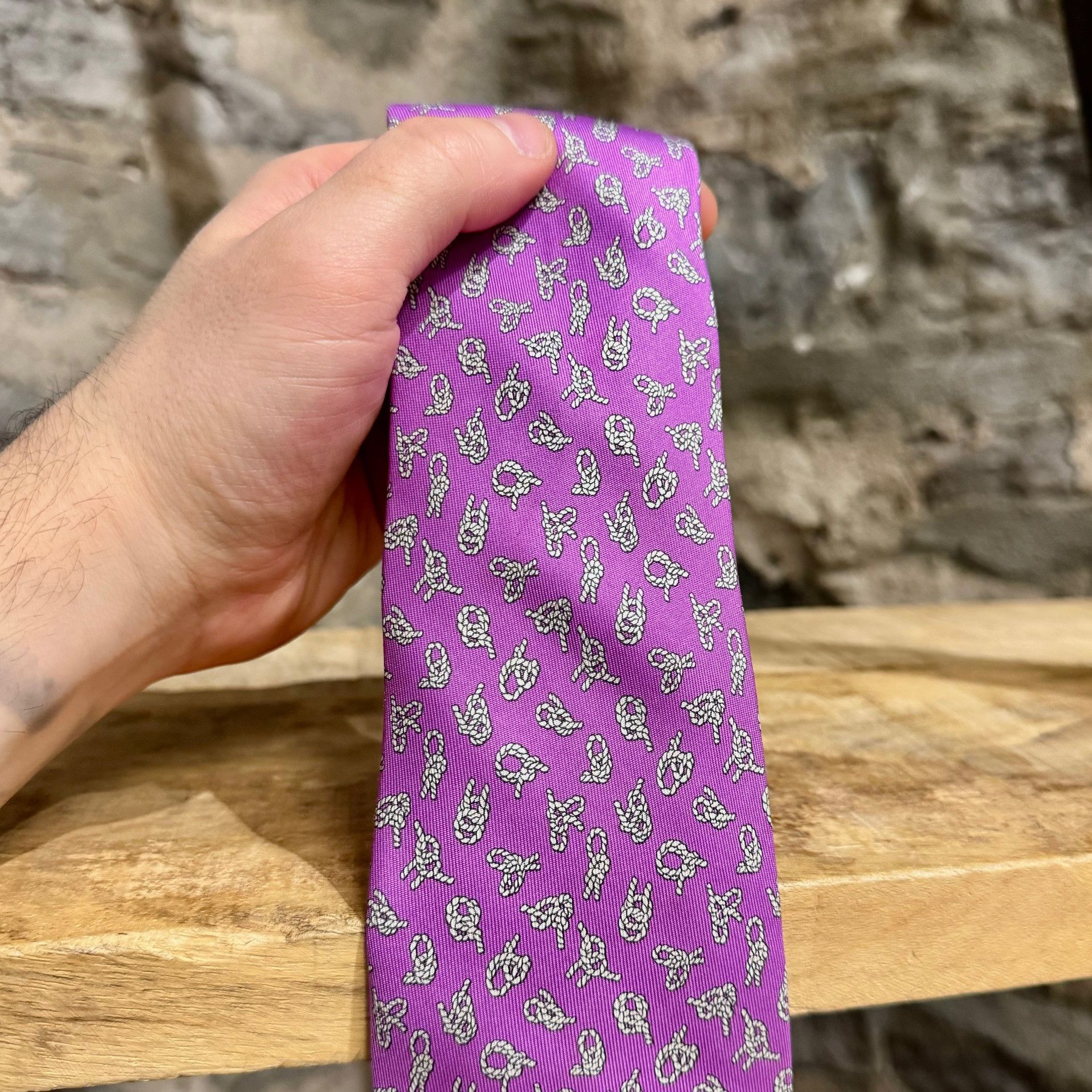 Hermes Hermès Sailor Knot Prints Purple Silk Tie Size ONE SIZE - 3 Thumbnail