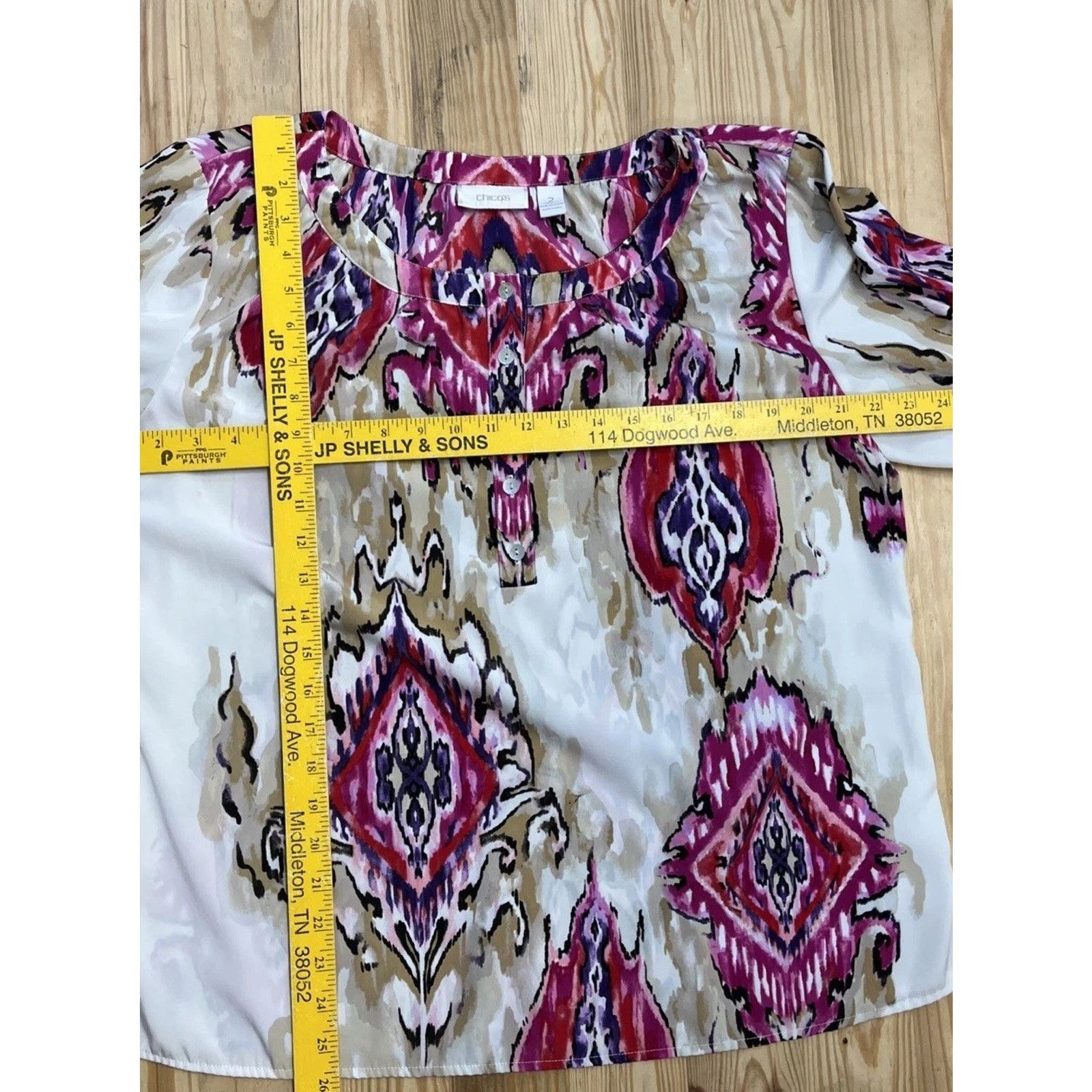 Chicos Chico’s Blouse Women's Size 2 Large Pink Cream Paisley Size L / US 10 / IT 46 - 5 Thumbnail