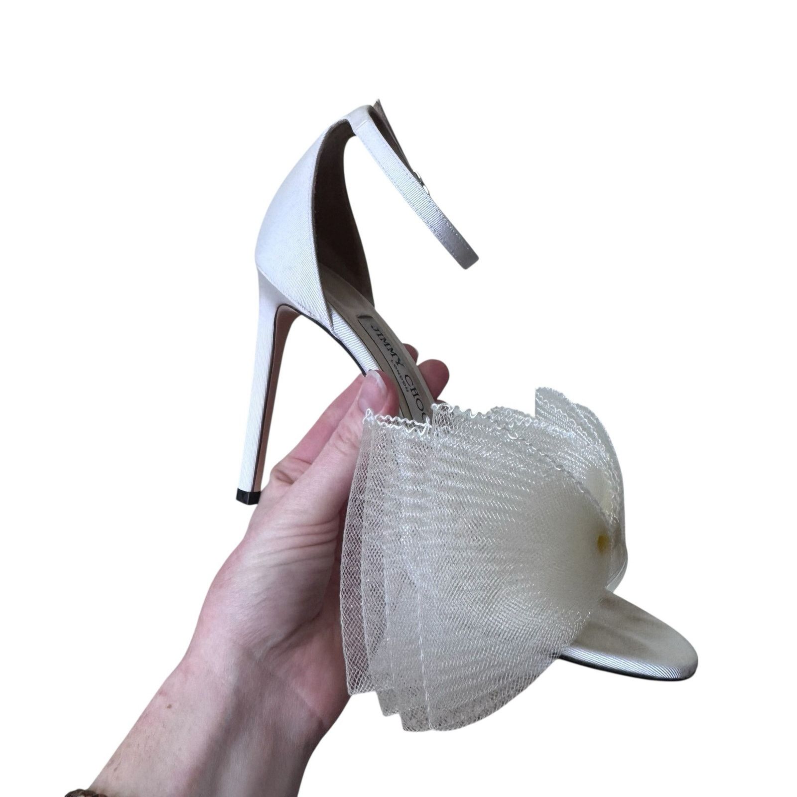 Jimmy Choo JIMMY CHOO Aveline Asymmetric Mesh/ Grosgrain Latte Heels Size US 8 / IT 38 - 10 Thumbnail
