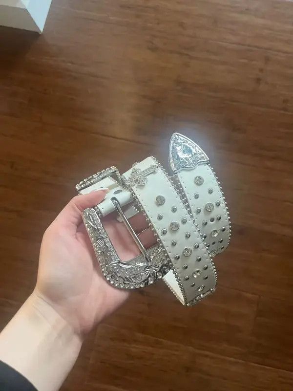 Leather Kitazawa x Aoki 105 cm Punk Rhinestone White Belt Size ONE SIZE - 7 Thumbnail