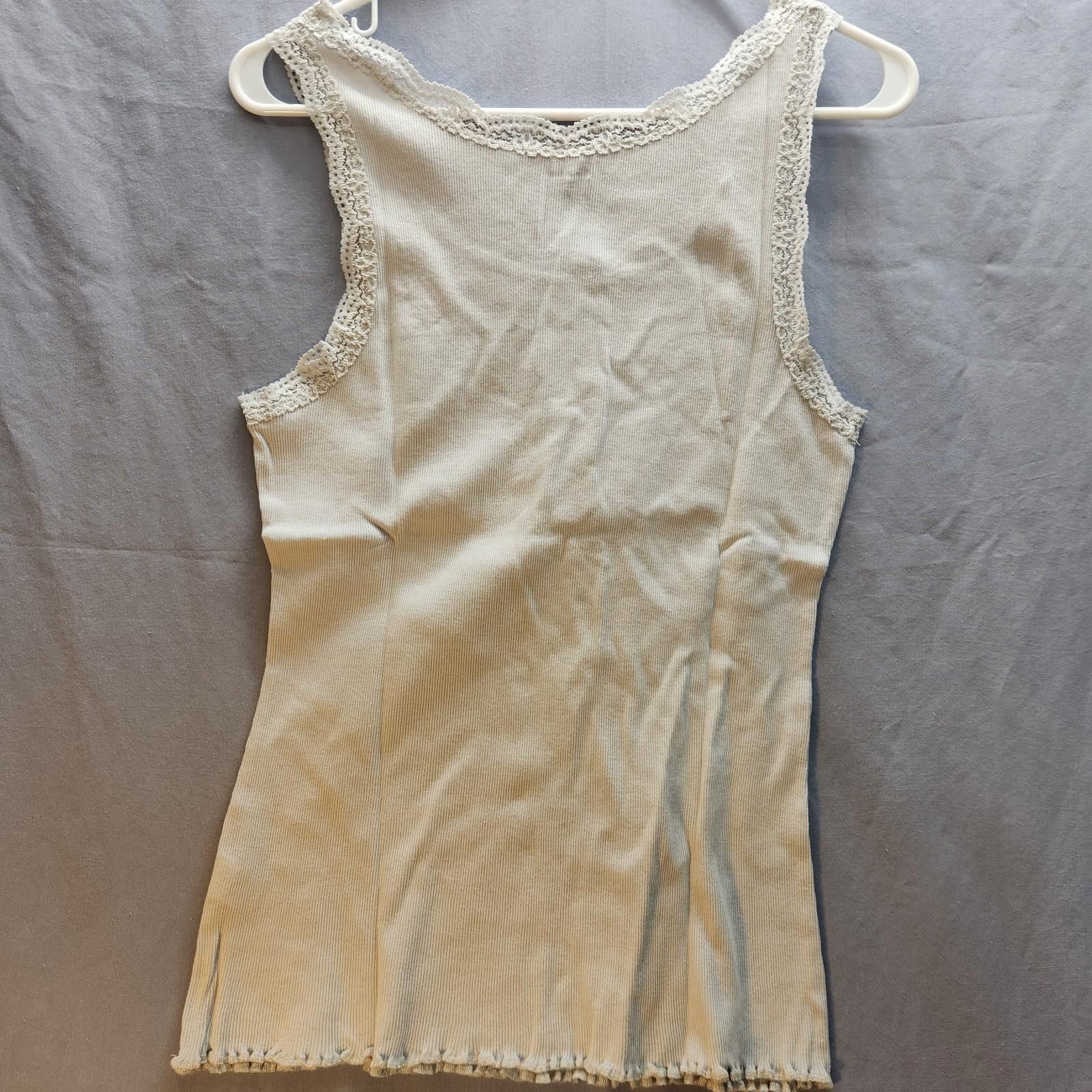 Designer Garnet Hill Lace Frill Edge Tank Light Gray Size Large NWOT Size L / US 10 / IT 46 - 6 Thumbnail