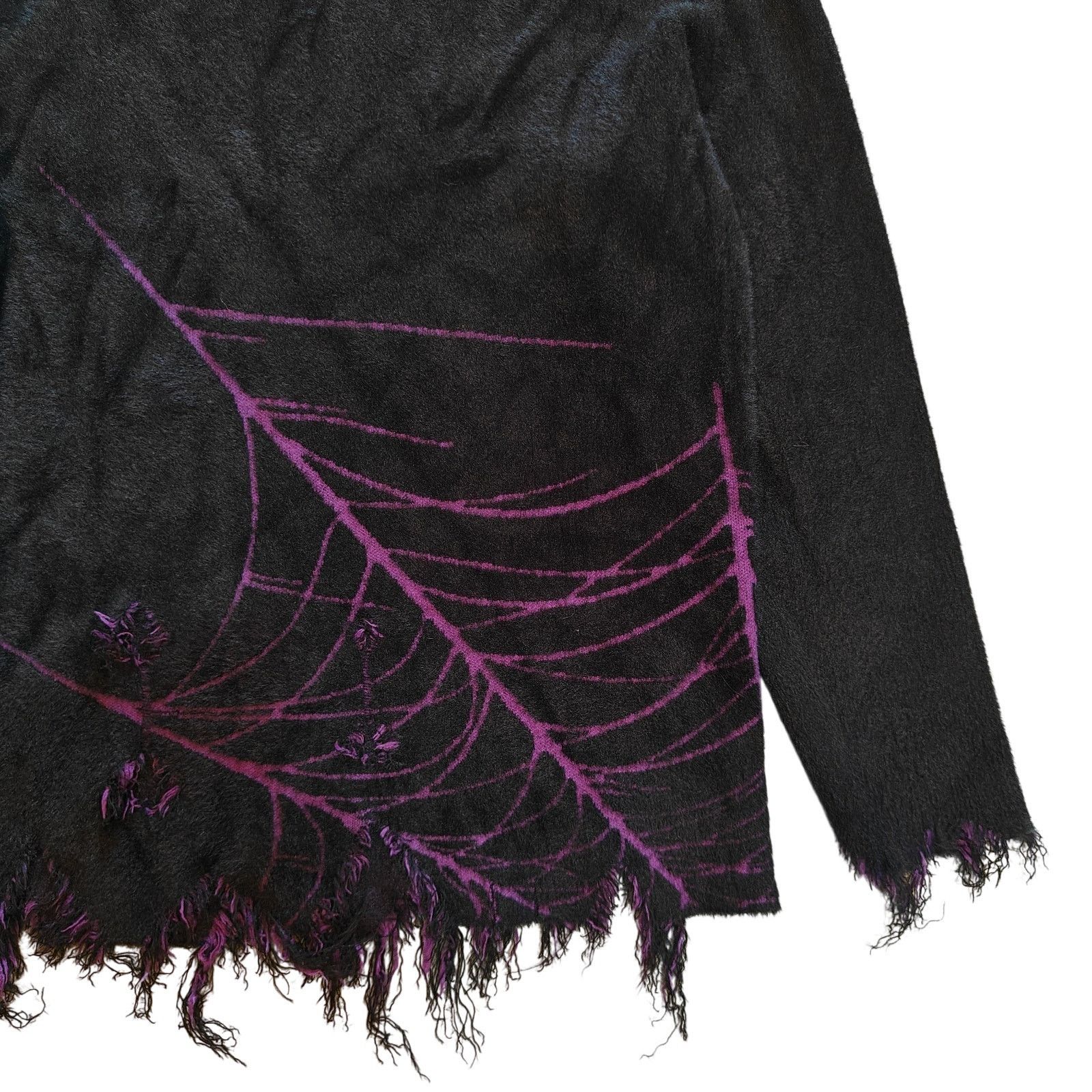 Other Guapi Black Fuzzy Sweater Purple Spiderweb Distressed Hem Size US M / EU 48-50 / 2 - 5 Thumbnail