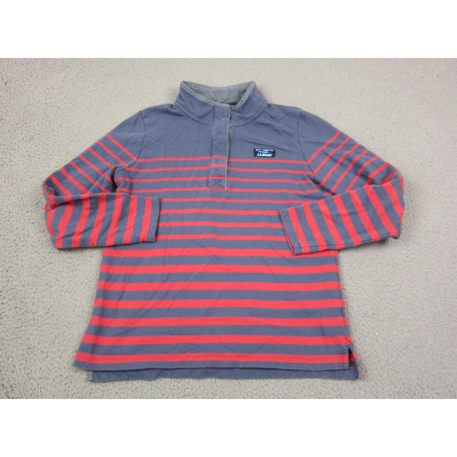 Vintage VINTAGE L.L.Bean Sweater Women's Medium Striped Red Blue Henley Pullover Mock Neck 90s Fashion Womens Pullover Knit Shirt Size M / US 6-8 / IT 42-44 - 2 Thumbnail