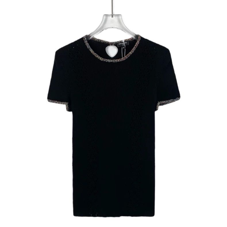 Chanel ChanelBlack hollow round-neck short-sleeved T-shirt 2503-Ne Size S / US 4 / IT 40 - 1 Thumbnail