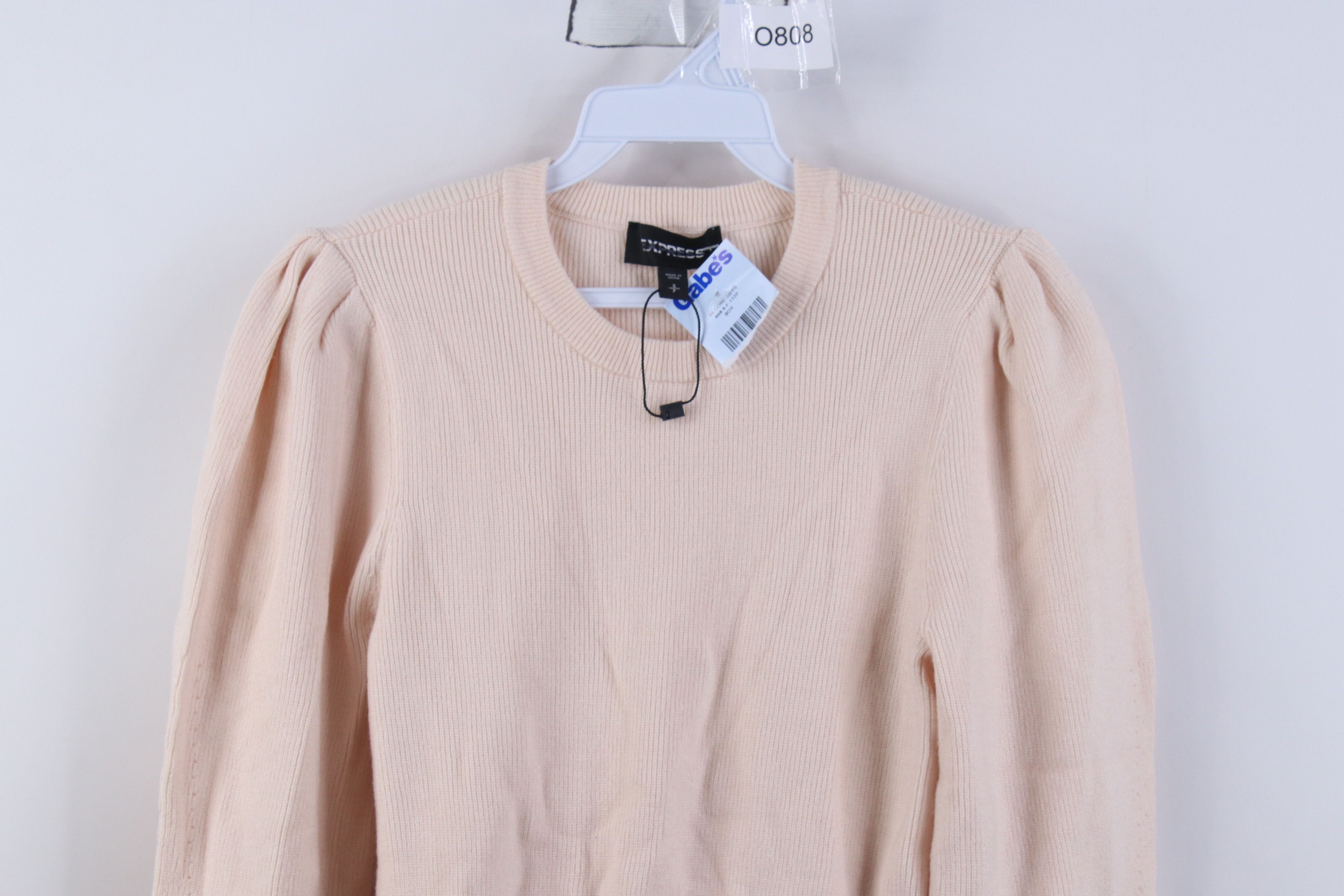 Express New Express Sleeve Ribbed Knit Ruffled Sweater Light Pink Size S / US 4 / IT 40 - 2 Thumbnail
