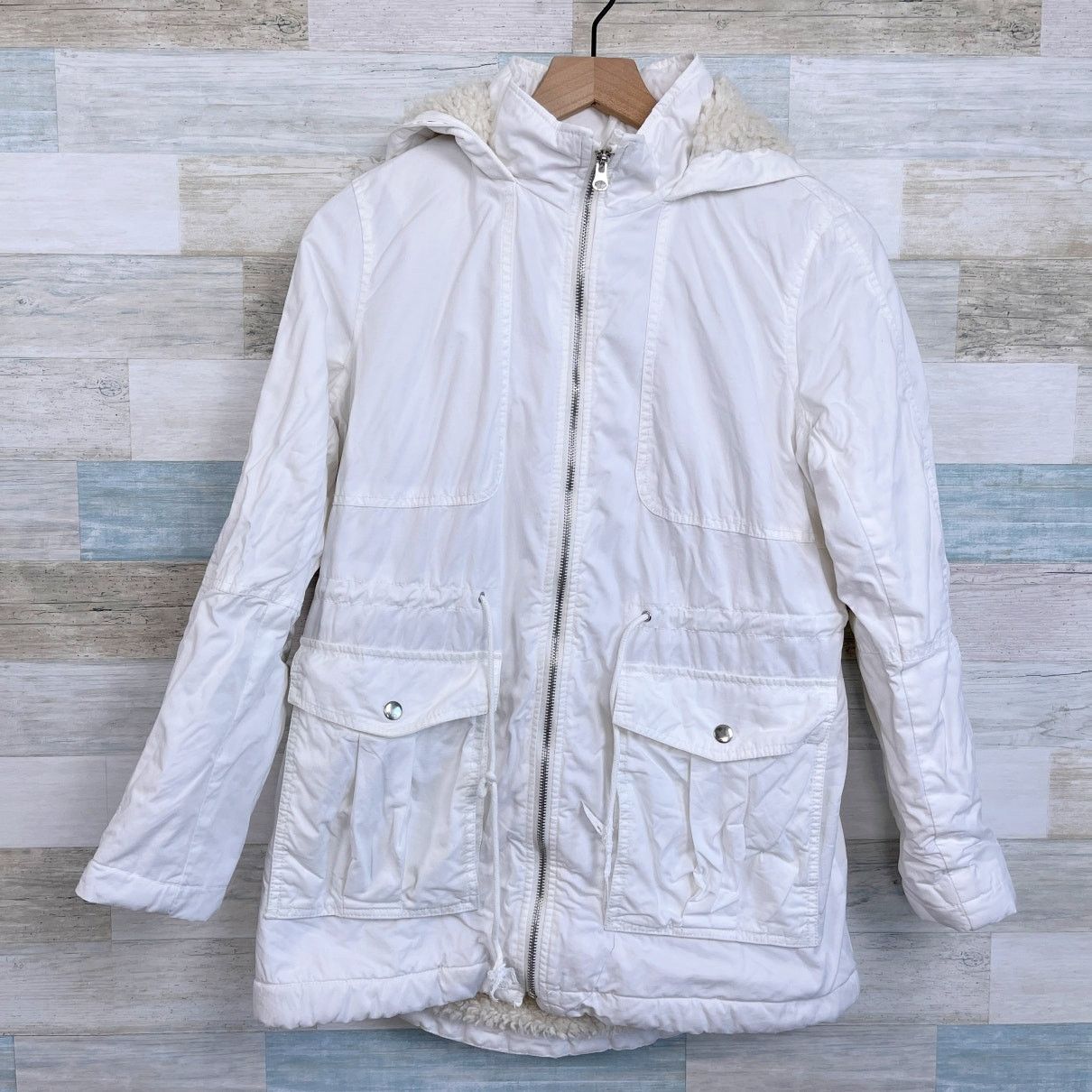 Gap GAP Sherpa Lined Parka Coat White Hooded Full Zip Womens S Size S / US 4 / IT 40 - 1 Thumbnail