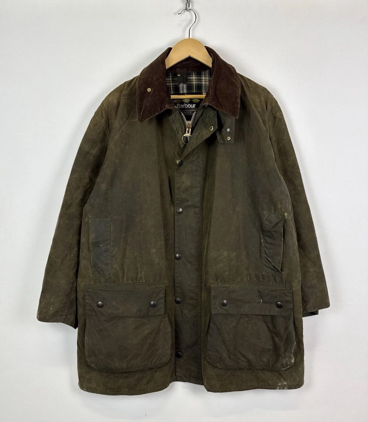 Barbour Barbour A200 Border Jacket Waxed Cotton Coat Green Full Zip Size US XL / EU 56 / 4 - 1 Thumbnail