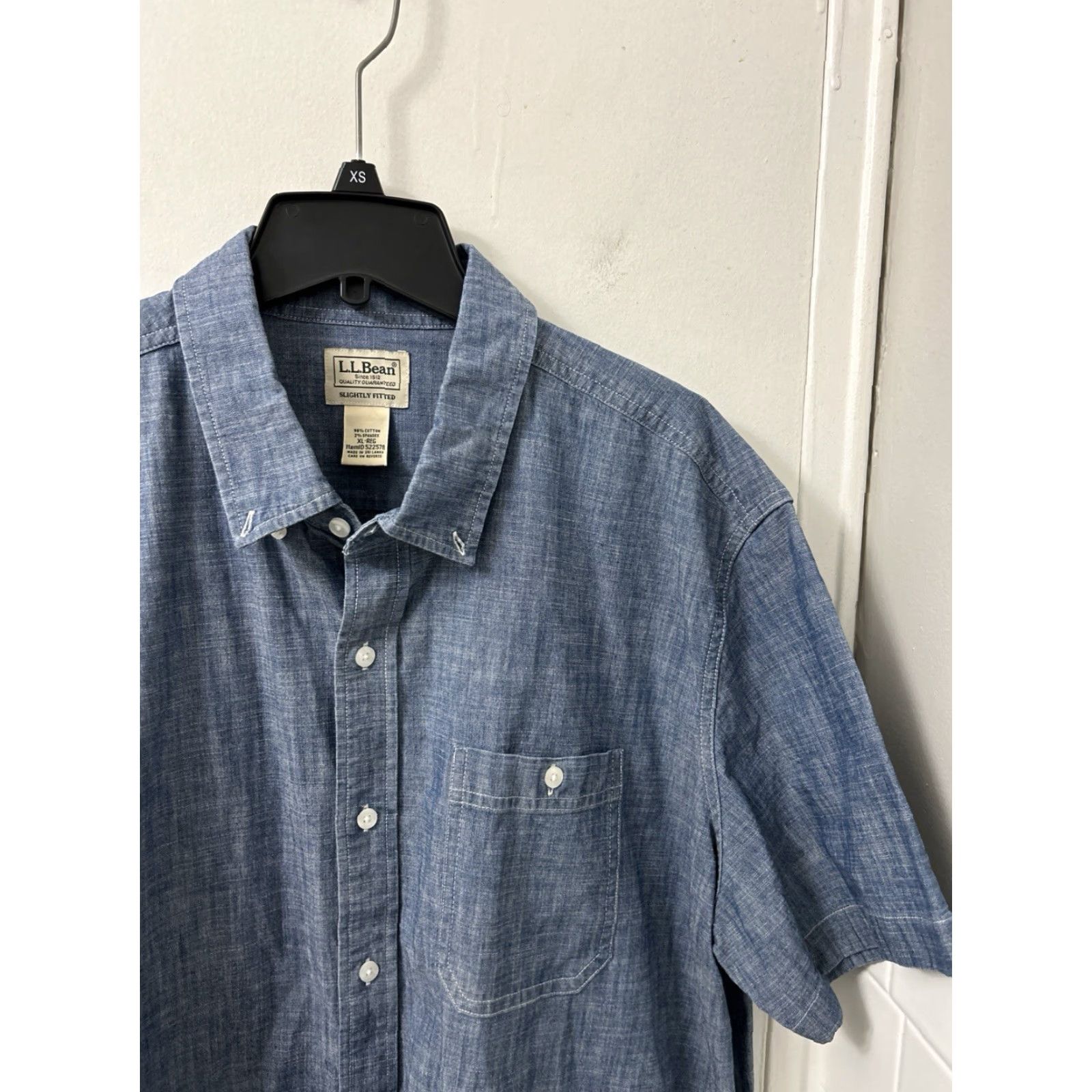 Vintage L.L. Bean Chambray Shirt Mens XL Blue Slim Button-Down Short Sleeve with Pocket Size US XL / EU 56 / 4 - 4 Thumbnail