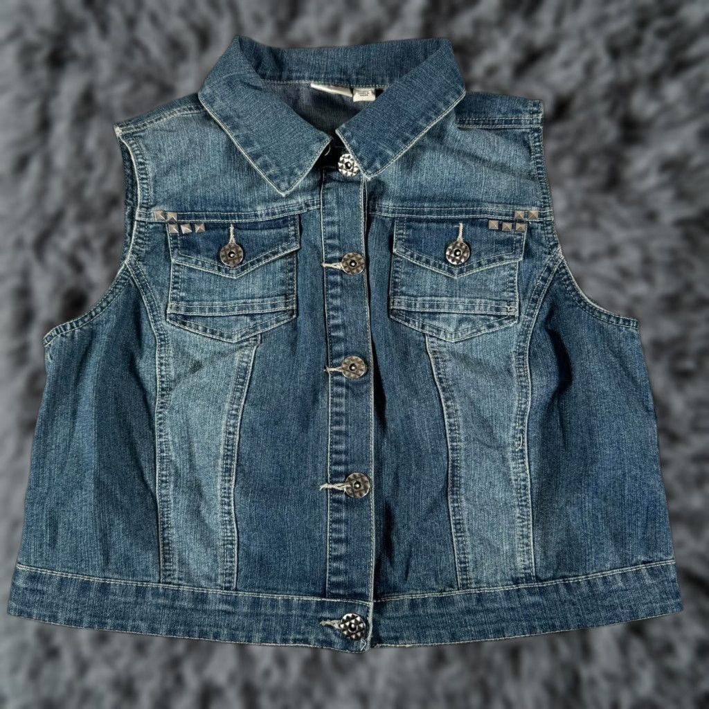 Vintage VINTAGE Cato Vest Denim Biker Grunge Streetwear Womens Large Sleeveless Cotton Blend Studded Pockets 90s Y2K Size L / US 10 / IT 46 - 1 Thumbnail