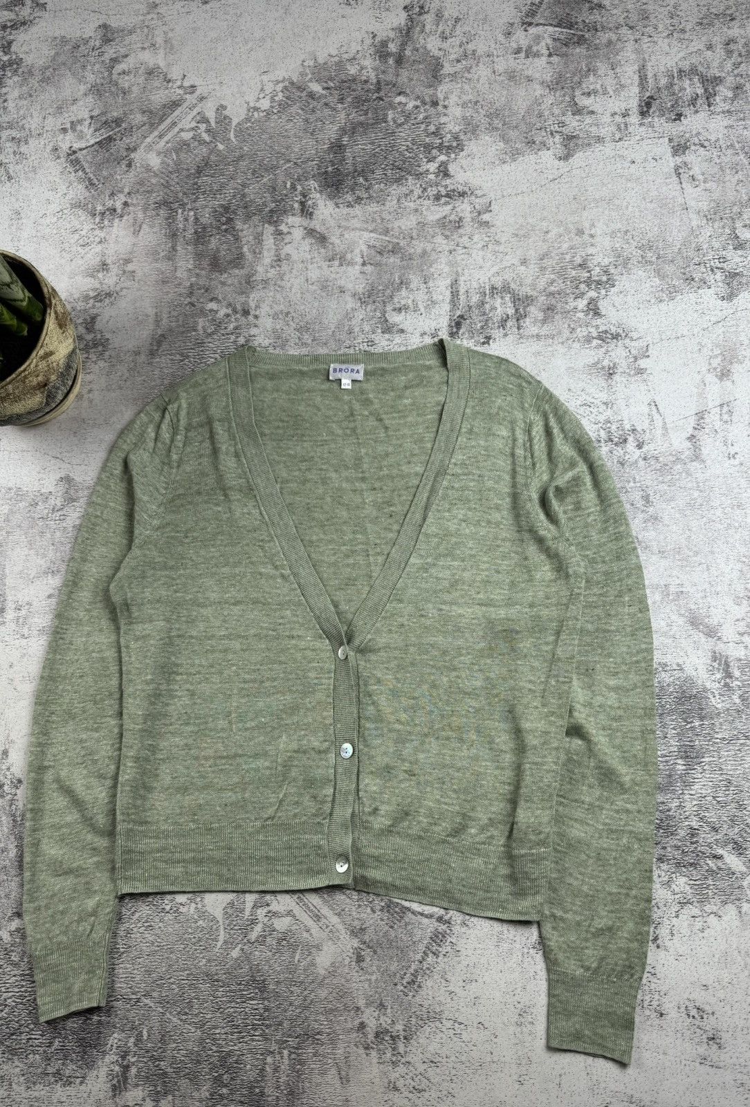 Other UK BRORA Linen 12-14 Size Green Women’s Button Cardigan Sweater Jumper Pullover Size M / US 6-8 / IT 42-44 - 3 Thumbnail