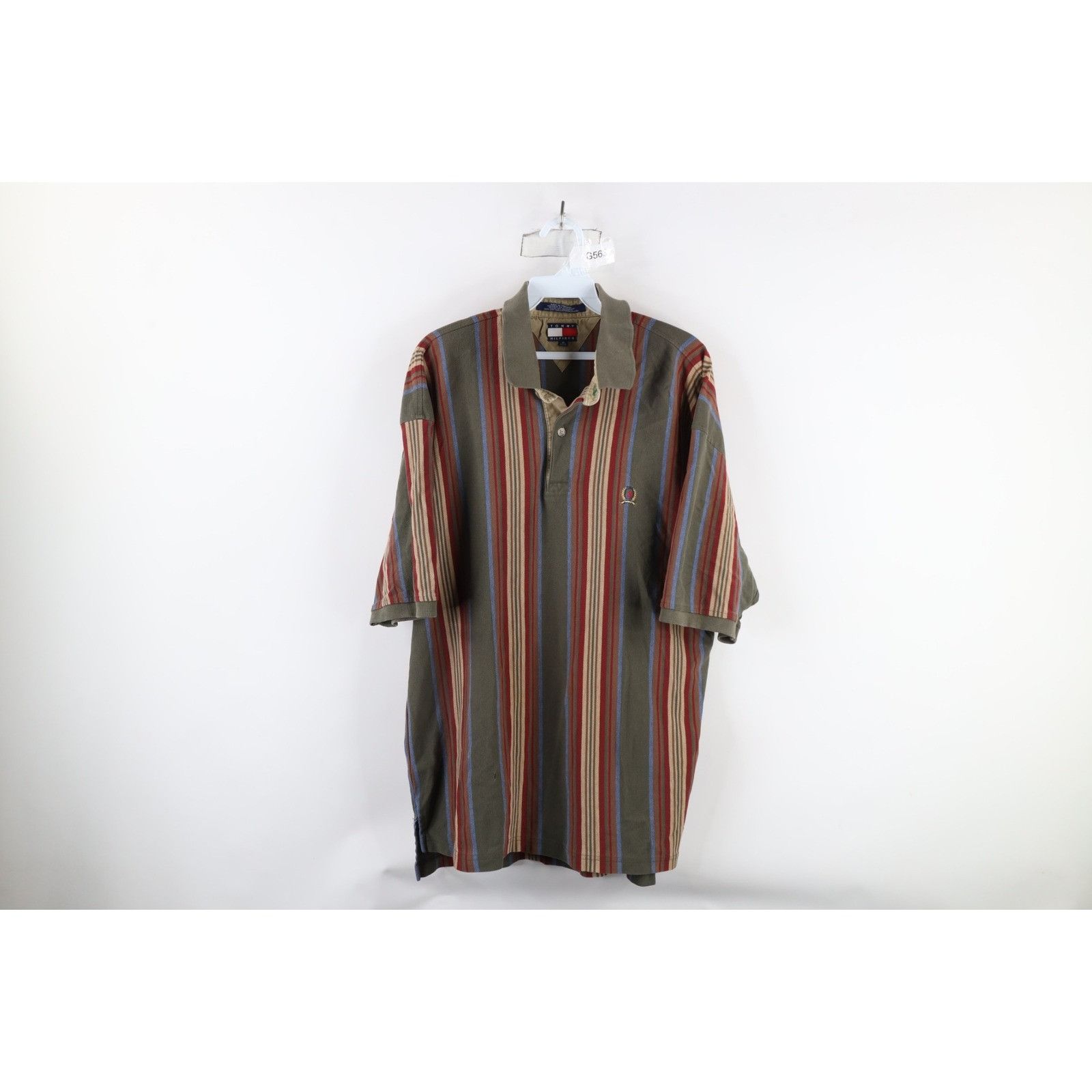 Tommy Hilfiger × Vintage Vintage 90s Tommy Hilfiger Distressed Rainbow Striped Polo Size US XL / EU 56 / 4 - 1 Thumbnail