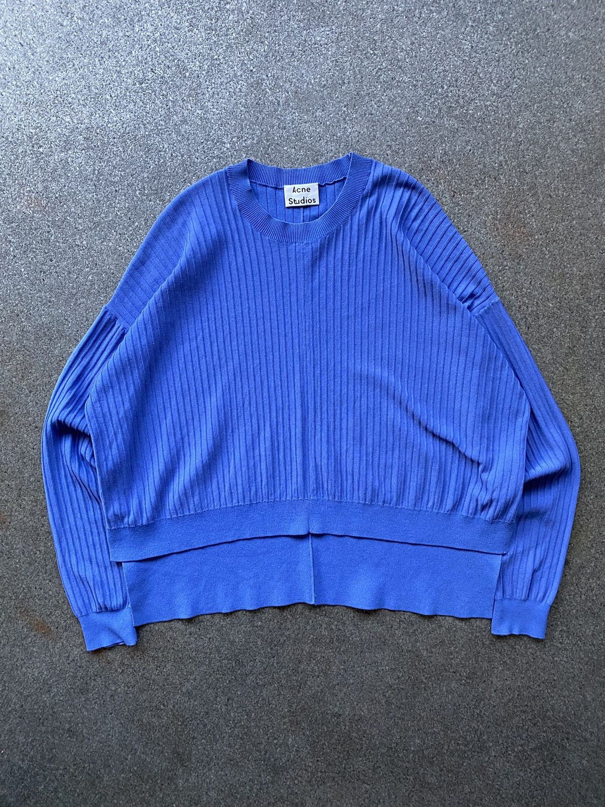 Acne Studios Issy Cotton Blue Cropped Ribbed Sweater
