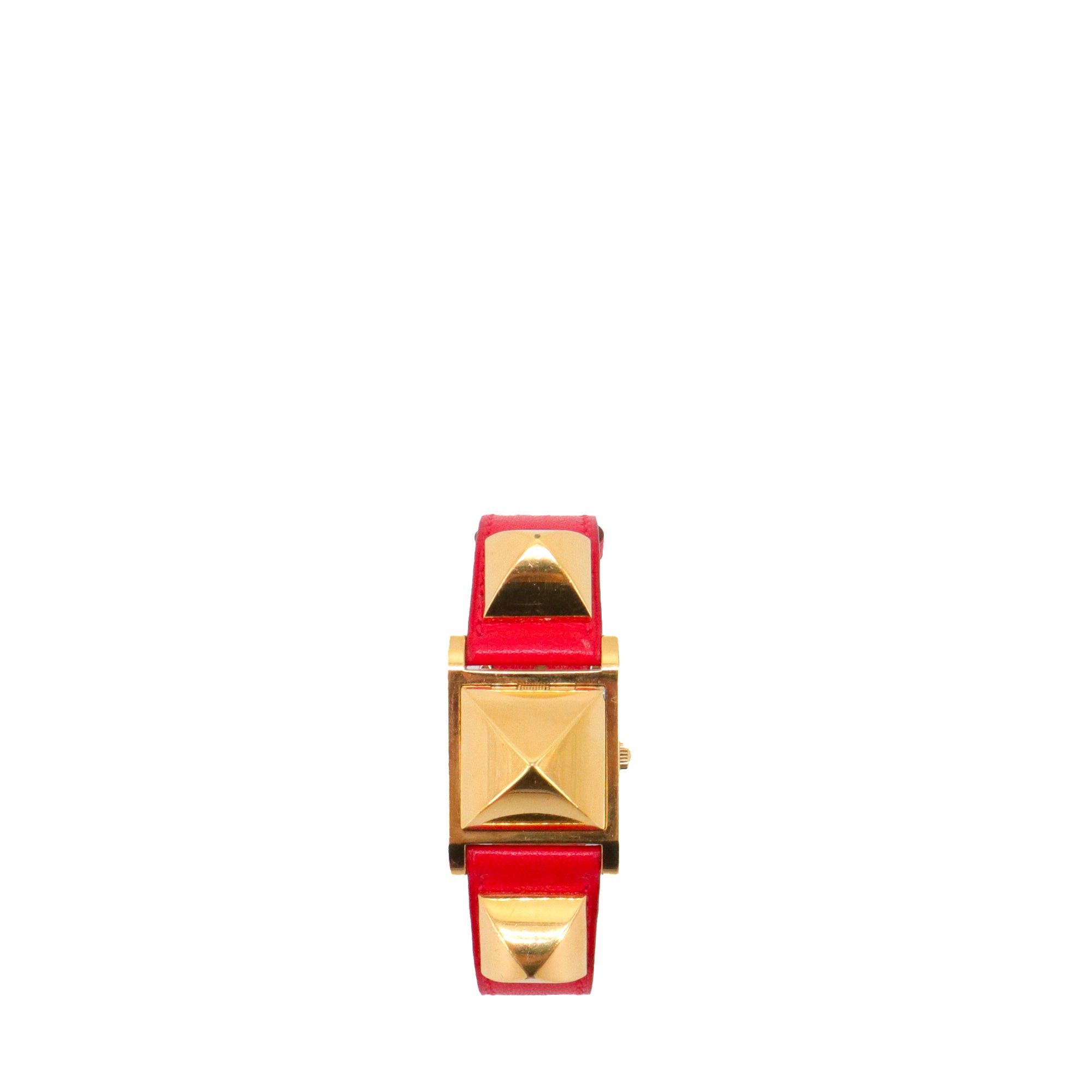Hermes HERMÈS - Médor PM Hermès watch in red leather Size ONE SIZE - 1 Thumbnail