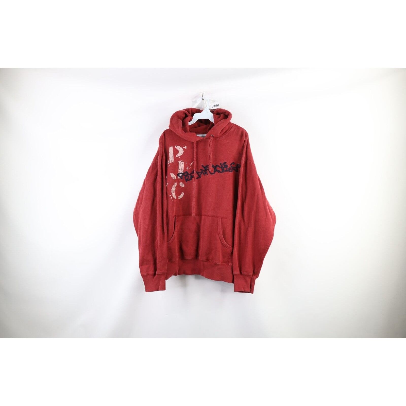 image of 90's Ralph Laurent Faded Spell Out Graffiti Hoodie in Red, Men's (Size Large)