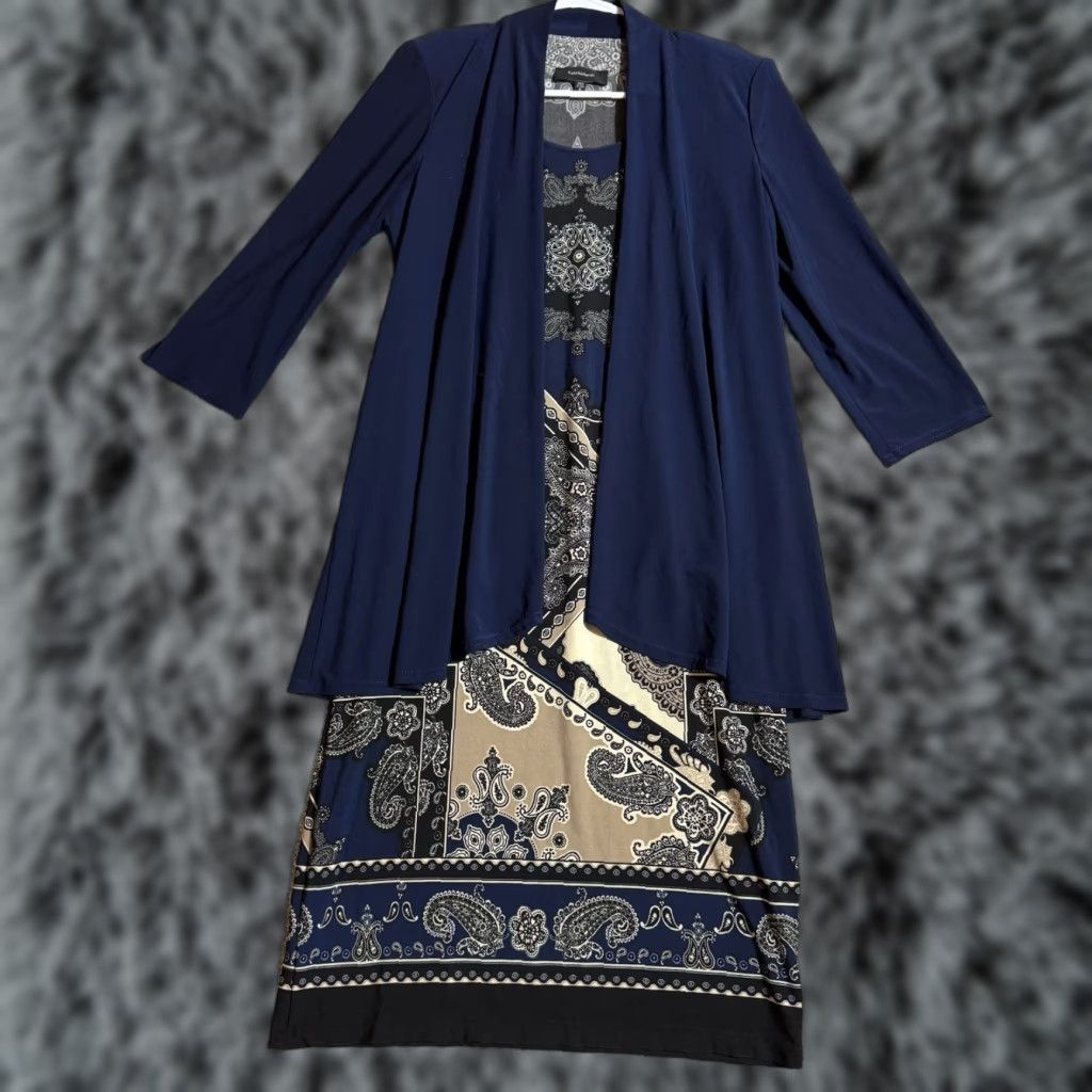 Vintage R&M Richards Cardigan Dress Sz 6 Boho Ornate Medallion Paisley Chic Elegant USA Size M / US 6-8 / IT 42-44 - 1 Thumbnail
