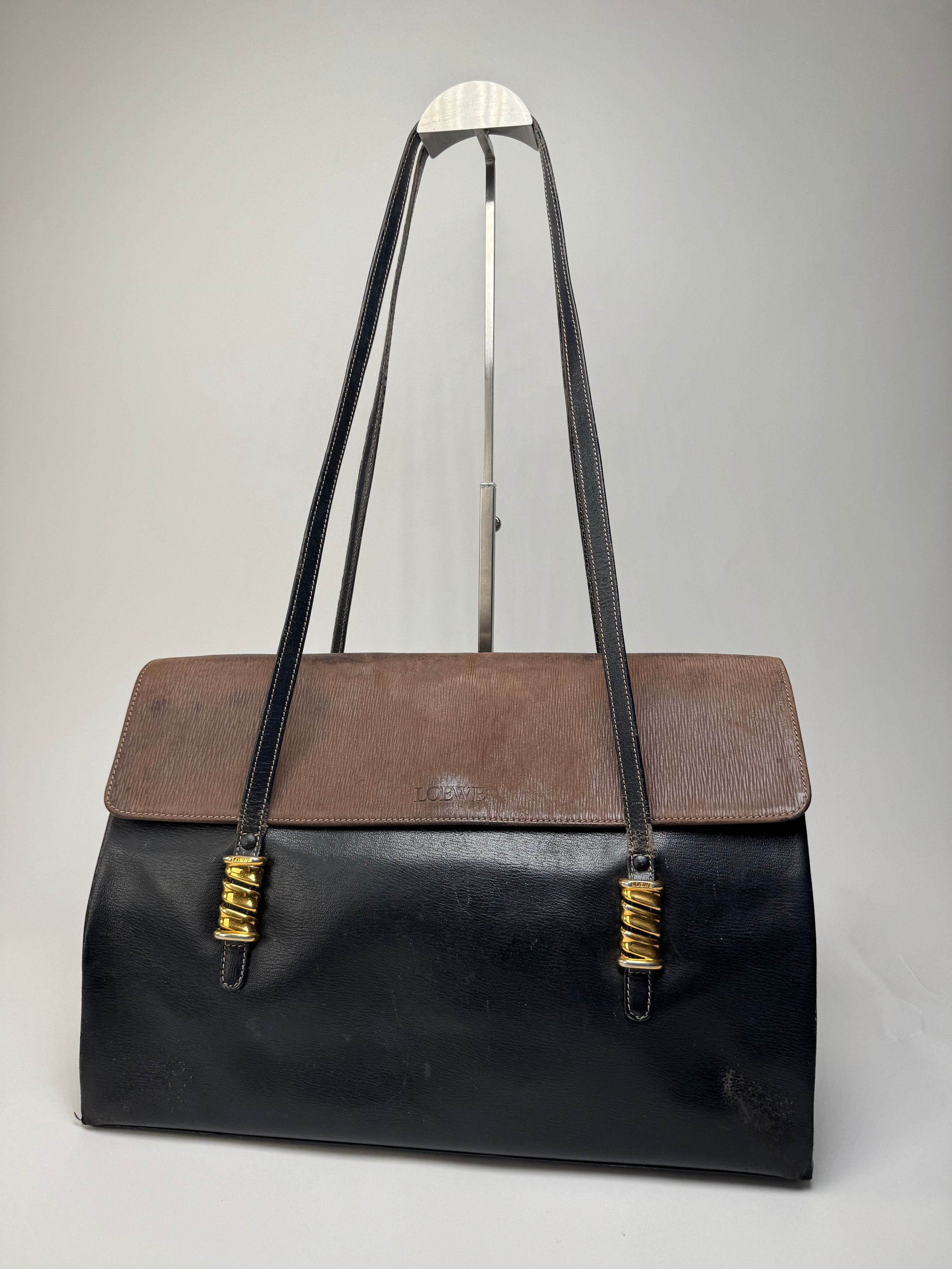 Loewe Vintage Madrid Leather Handbag Brown Black Size ONE SIZE - 1 Thumbnail