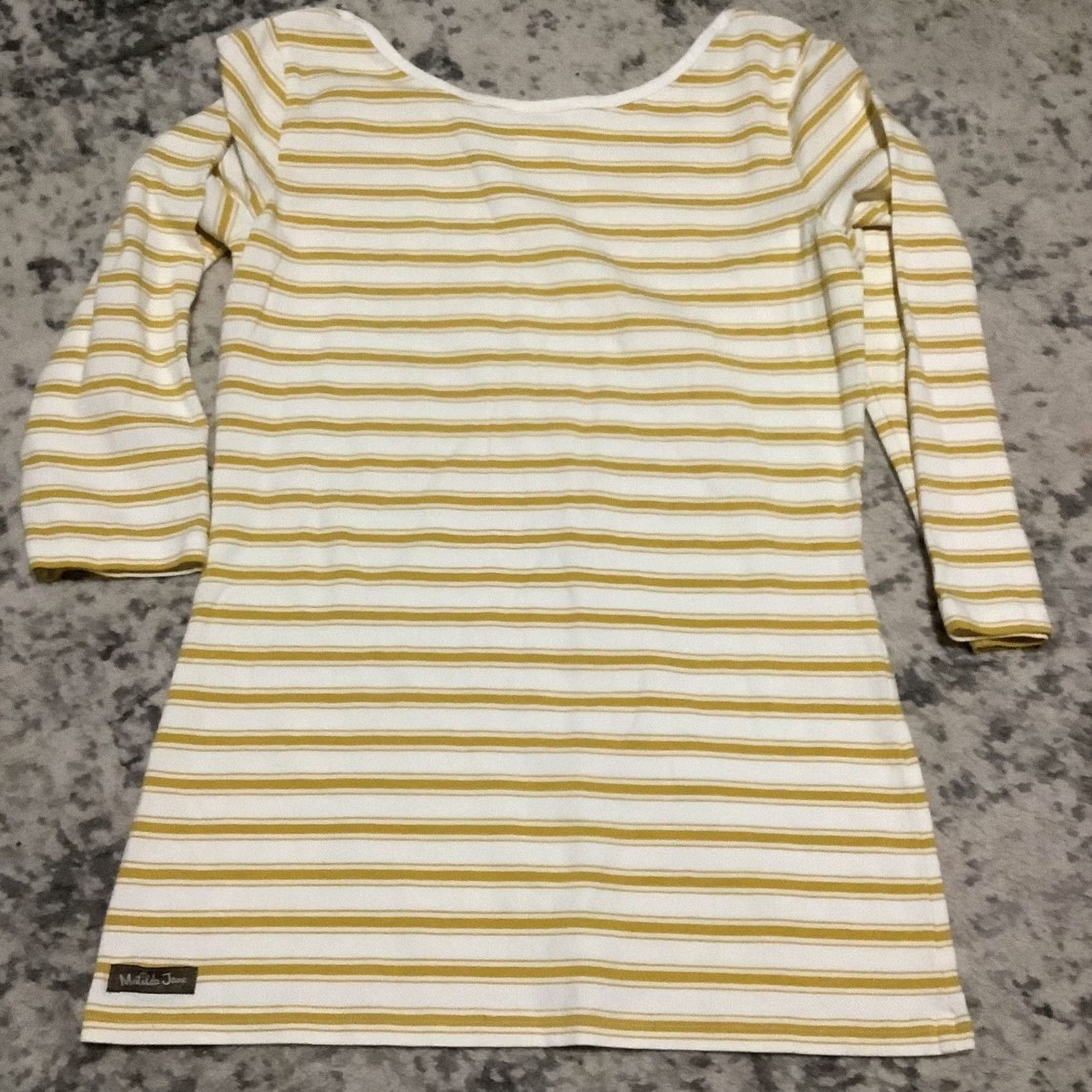 Vintage Matilda Jane Shirt Women M Yellow Striped Boat Neck 3/4 Sleeve T-Shirt Slim Casual Knit Cotton Blend Button Rainbow Parade Size M / US 6-8 / IT 42-44 - 7 Thumbnail