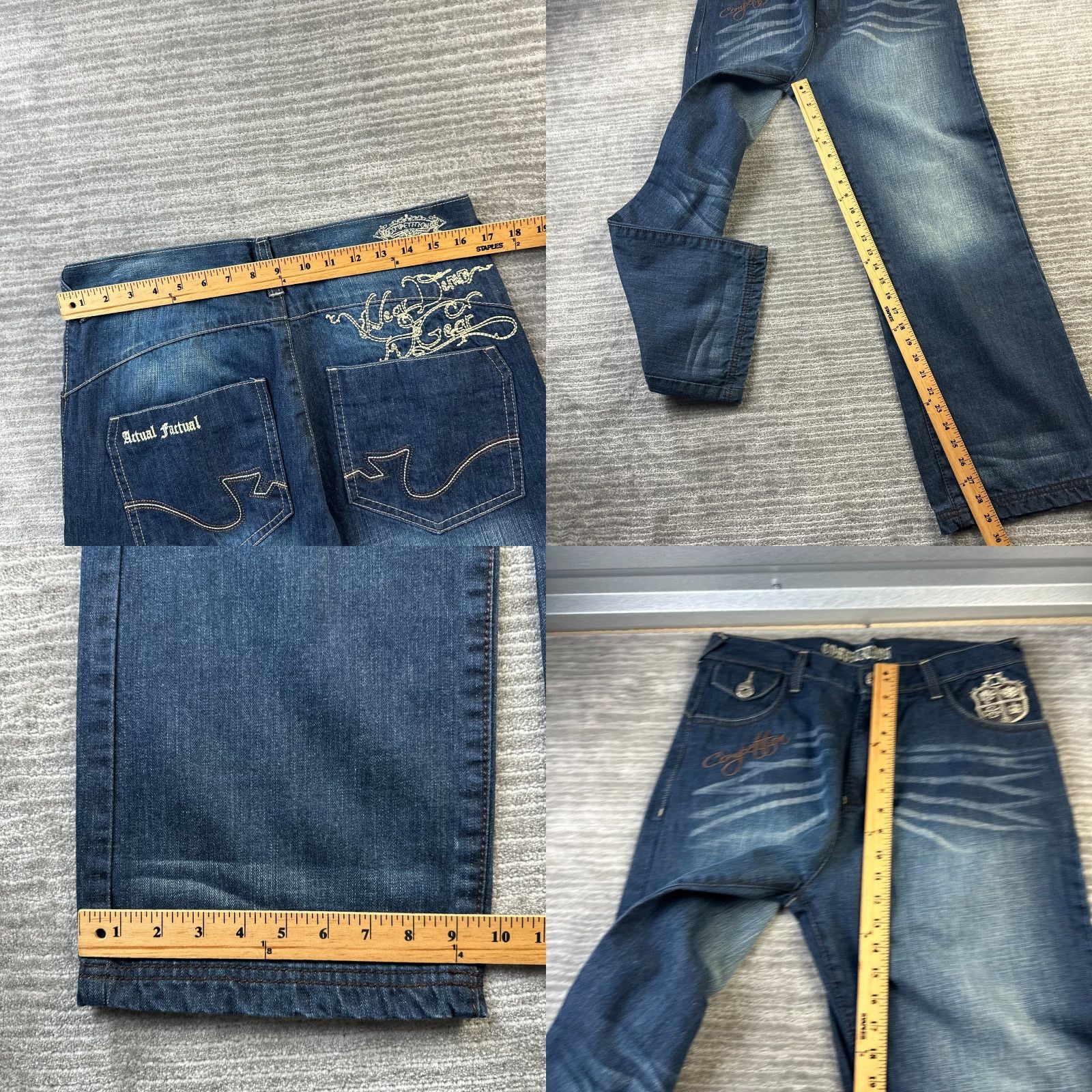 Denime VINTAGE Competition Jeans Mens 34 Blue Denim Pants Y2K 90s Baggy Grunge Straight Distressed Pocket 5-Pocket Logo Embroidered Belt Loops USA Mens Size US 34 / EU 50 - 8 Thumbnail