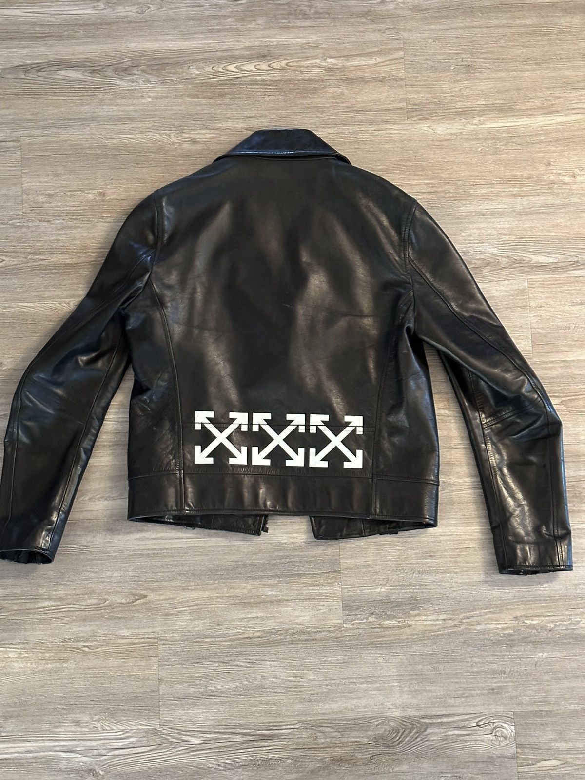 image of Off White Arrows Motorcycle Leather in Black, Men's (Size Large)