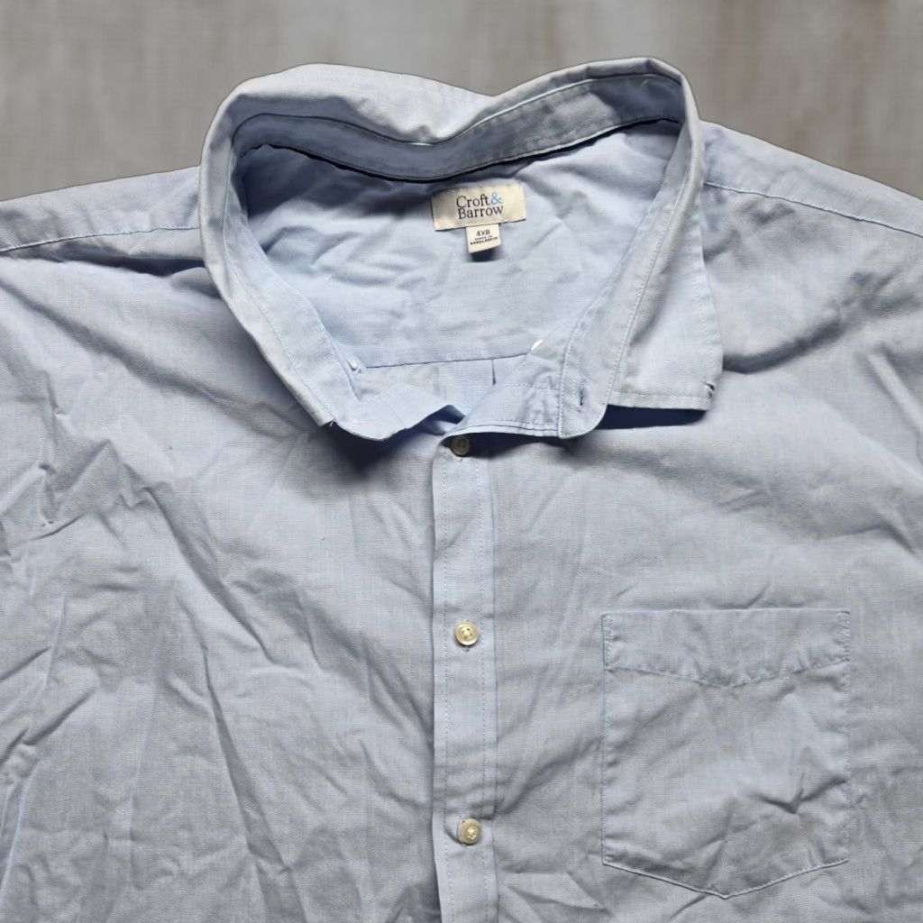 Croft & Barrow VINTAGE Croft & Barrow Shirt Solid Blue Easy Care Short Sleeve Button Up 4XB Adult Men’s Blue Cotton Polyester Knit? Size US XXL / EU 58 / 5 - 1 Thumbnail