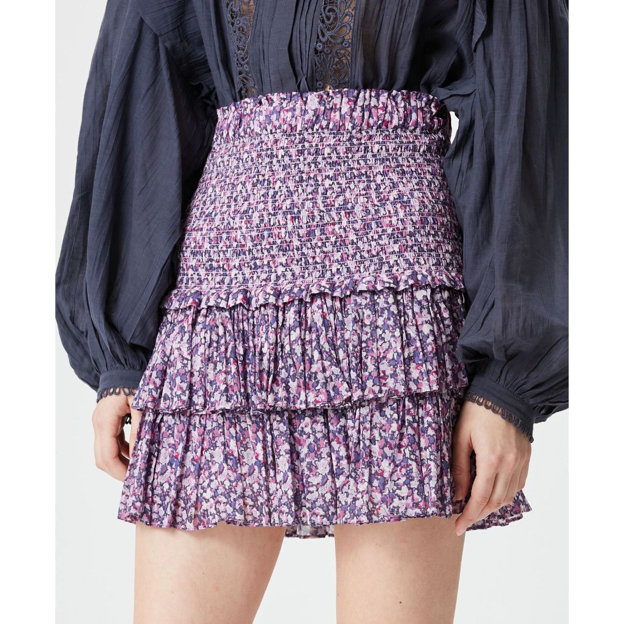image of Isabel Marant Etoile Etoile Isabel Marant Naomi Floral Smocked Mini Skirt in Purple, Women's (Size 
