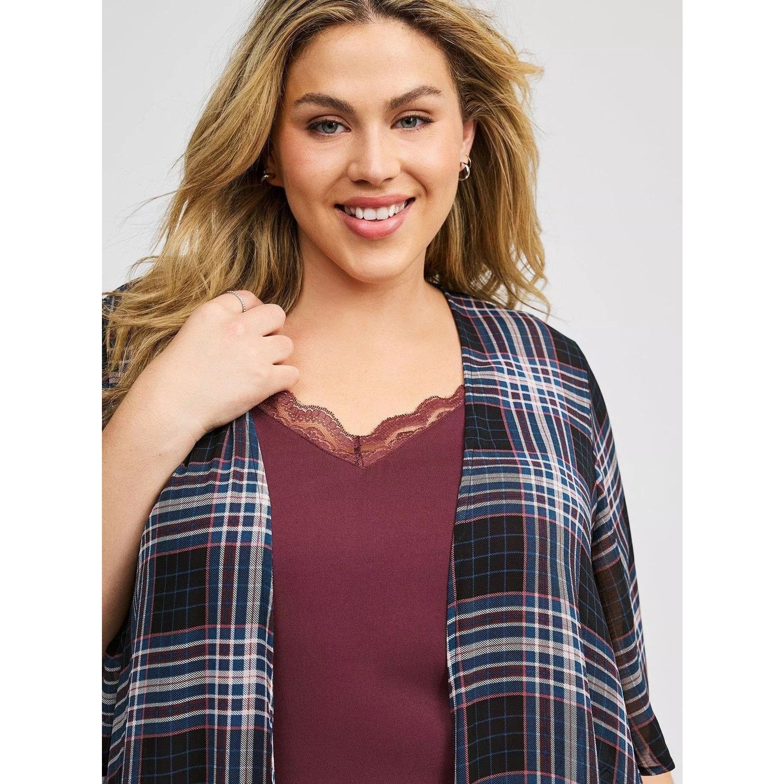 Other Torrid Memory Plaid Shirttail Kimono Lightweight Sheer Blue Size XL / US 12-14 / IT 48-50 - 4 Thumbnail