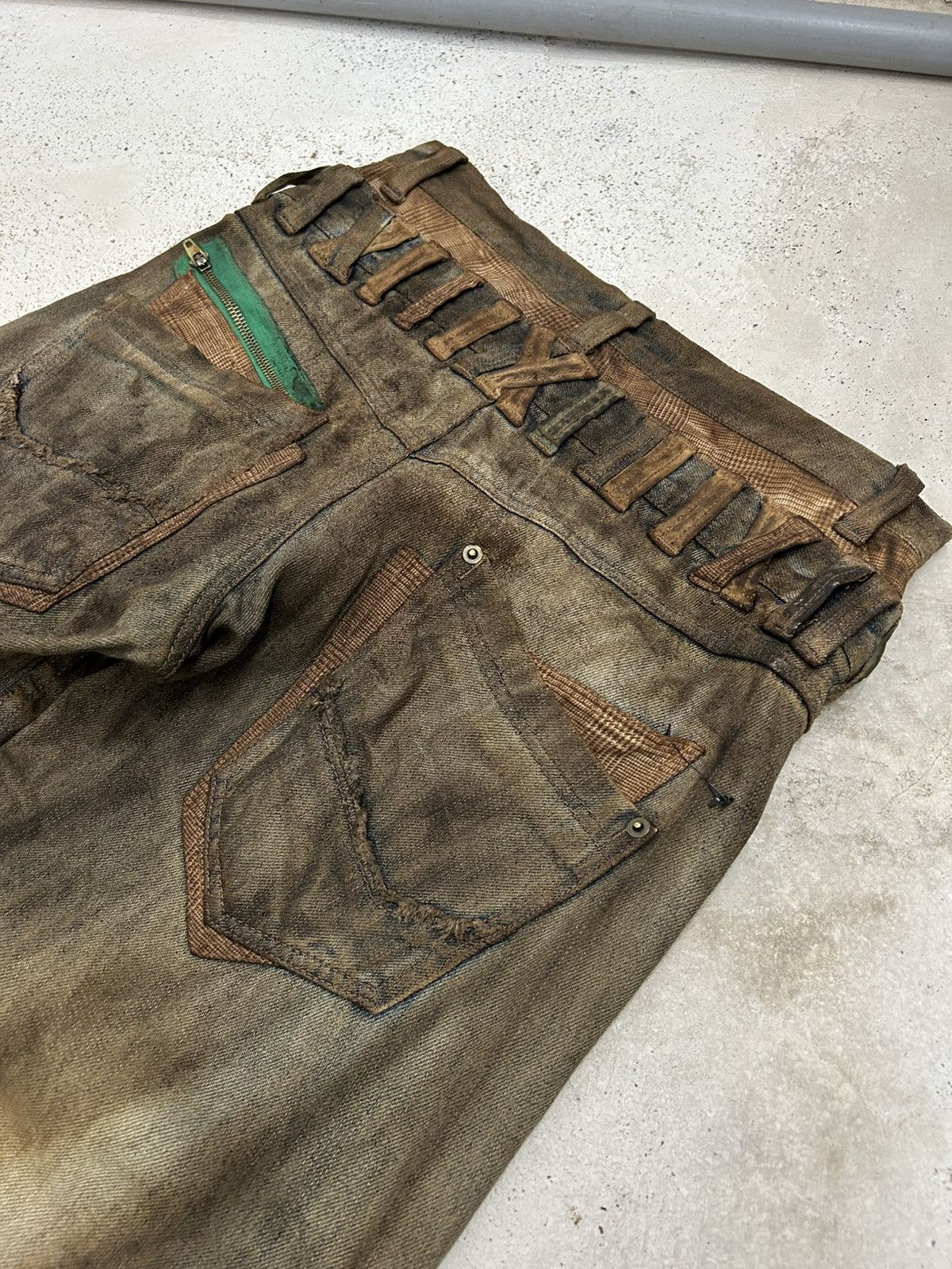 GOSTAR DE FUGA Vintage Normanbros Japan Double Waist Mud Washed Dirty Size US 31 - 20 Thumbnail