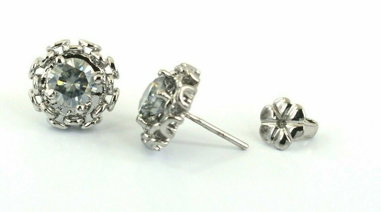 Handmade Grey Diamond Solitaire Studs In Prong Chain Setting Size ONE SIZE - 4 Thumbnail