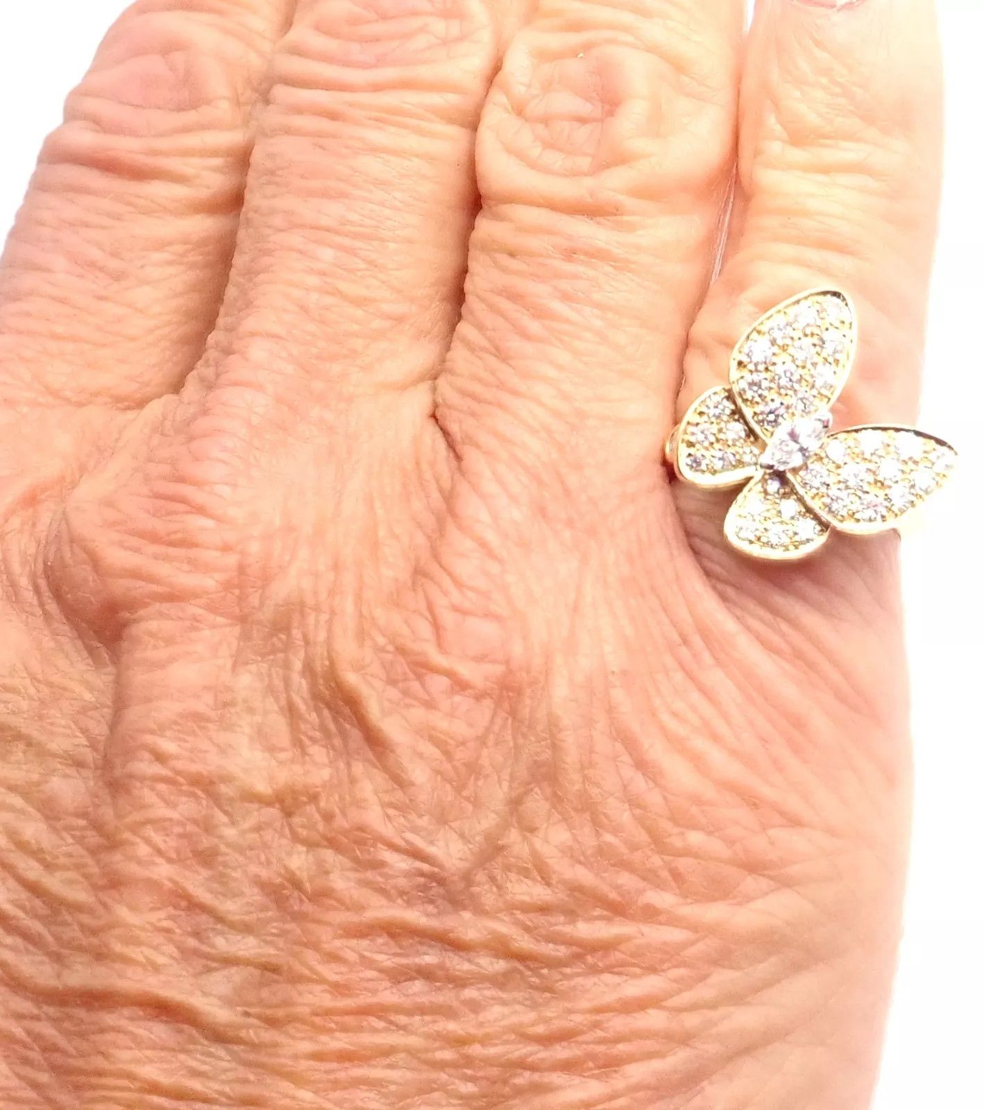 Cartier 18k Yellow Gold Diamond Two Butterfly Ring Cert. Size ONE SIZE - 6 Thumbnail