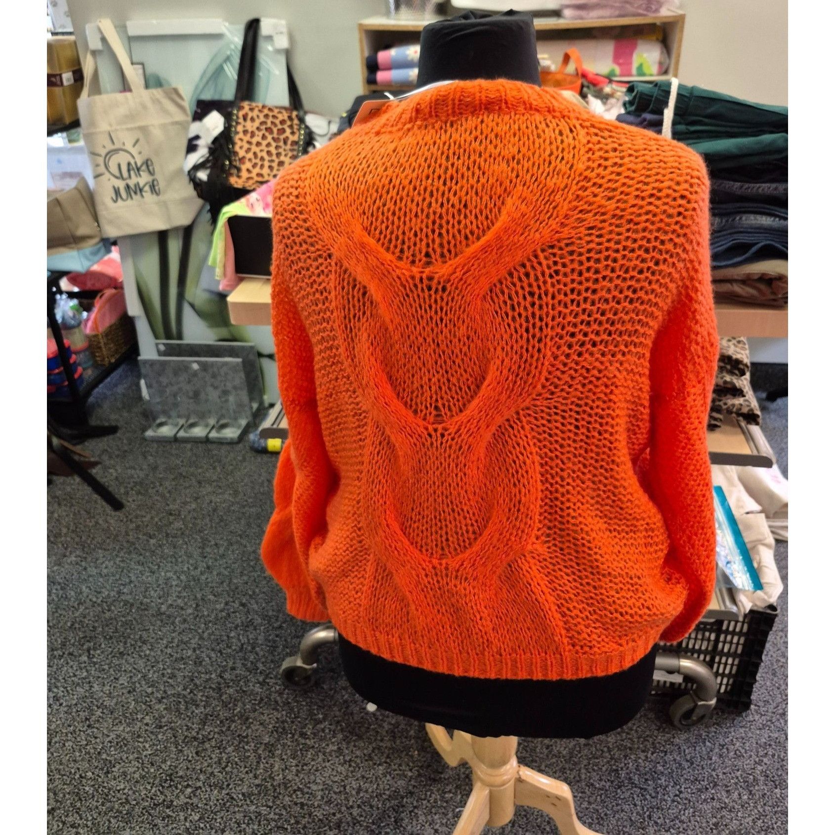Other Davi & Dani Womens Bright Orange Open-Knit Sweater With Cabl Size L / US 10 / IT 46 - 2 Thumbnail