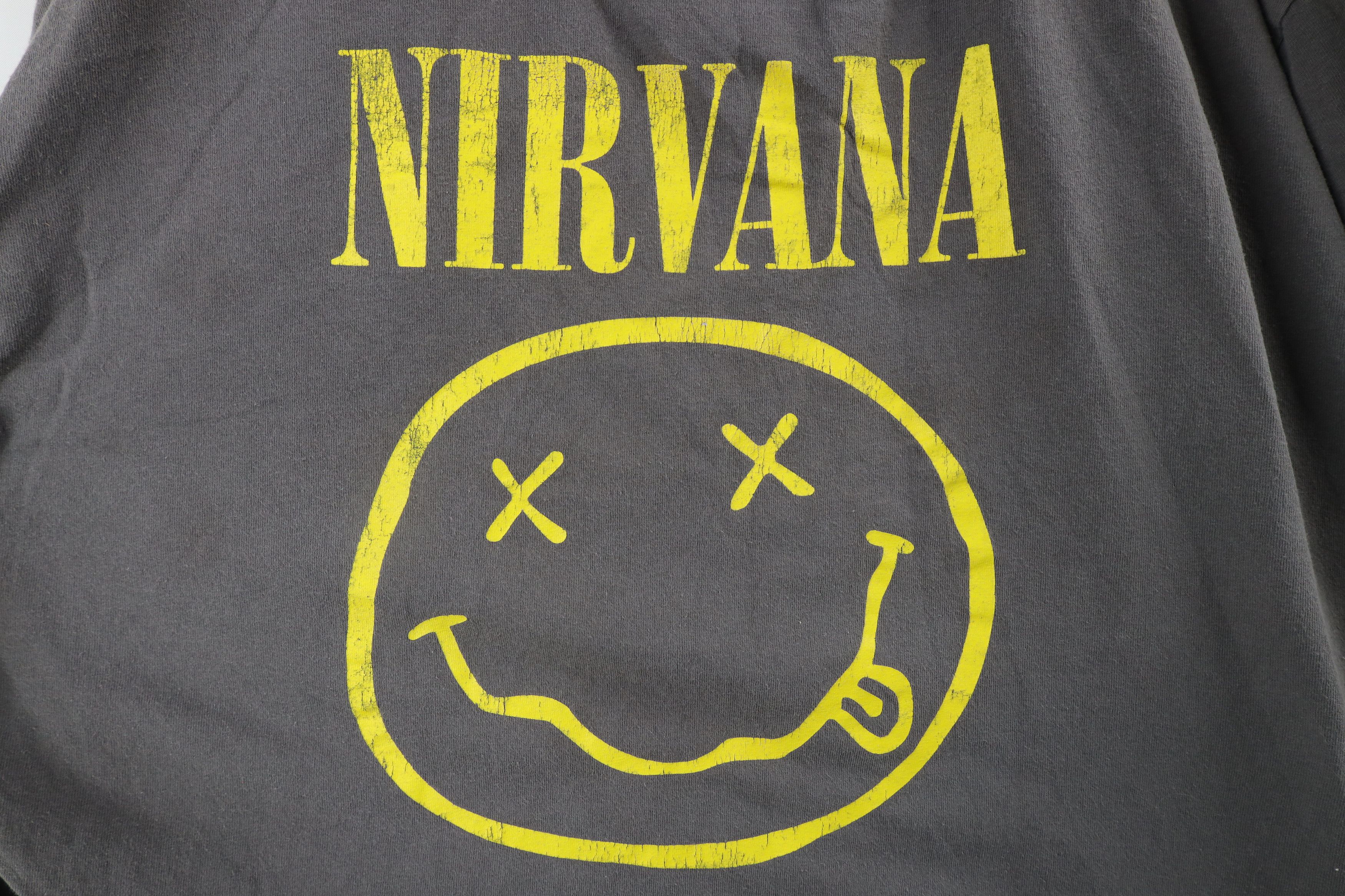 Vintage Retro Spell Out Smiley Face Nirvana Band T-Shirt Gray Cotton Size US XXL / EU 58 / 5 - 4 Thumbnail
